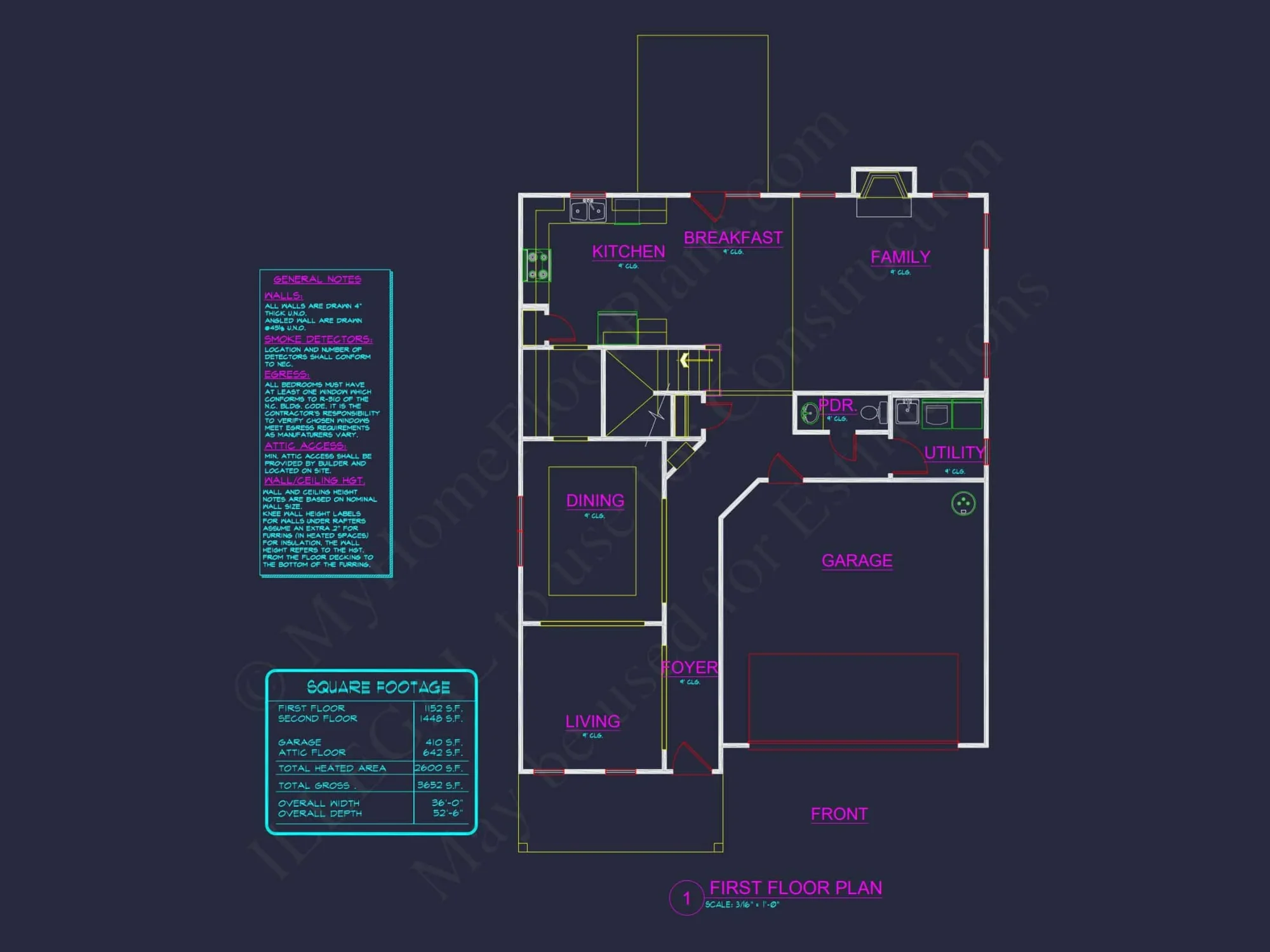Modern Suburban house Plan with 4 Bedrooms and CAD Designs
