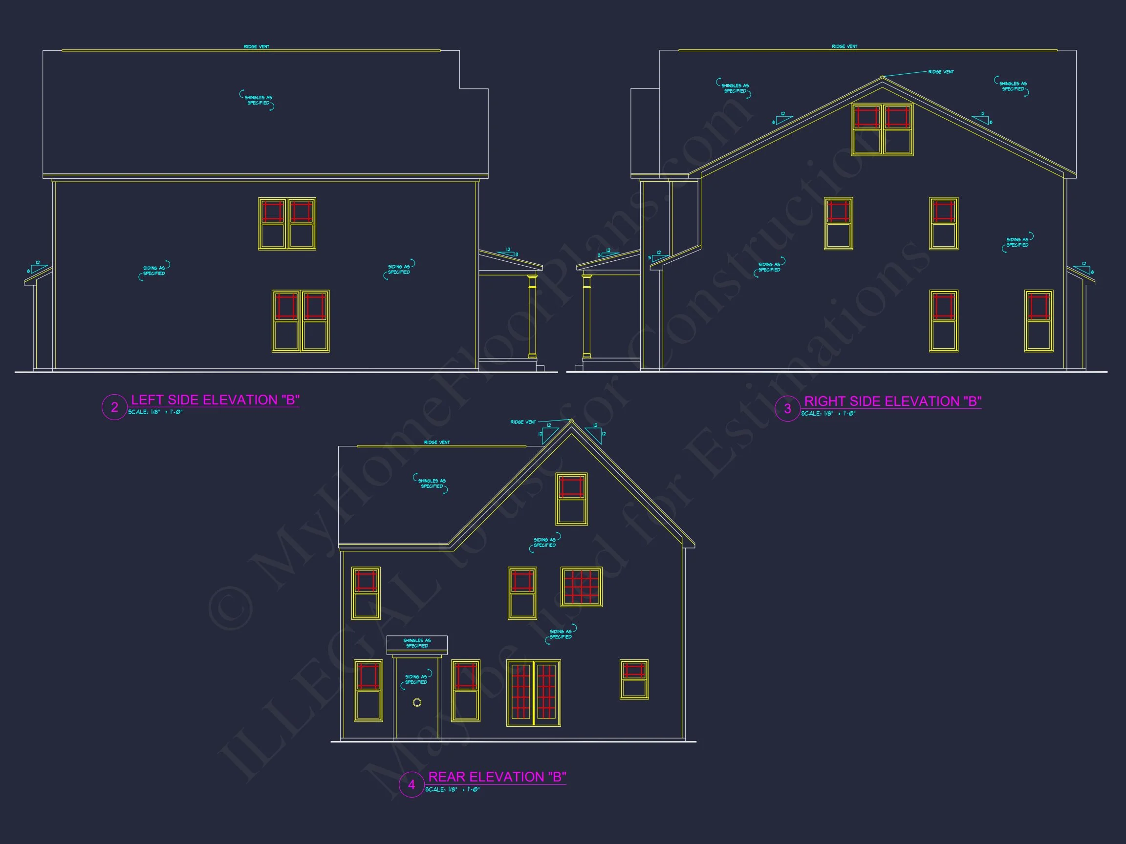8-1227 HOUSE PLAN - Modern Farmhouse Plan - 4-Bed, 2.5-Bath, 2,600 SF 6 Modern Suburban house Plan with 4 Bedrooms and CAD Designs