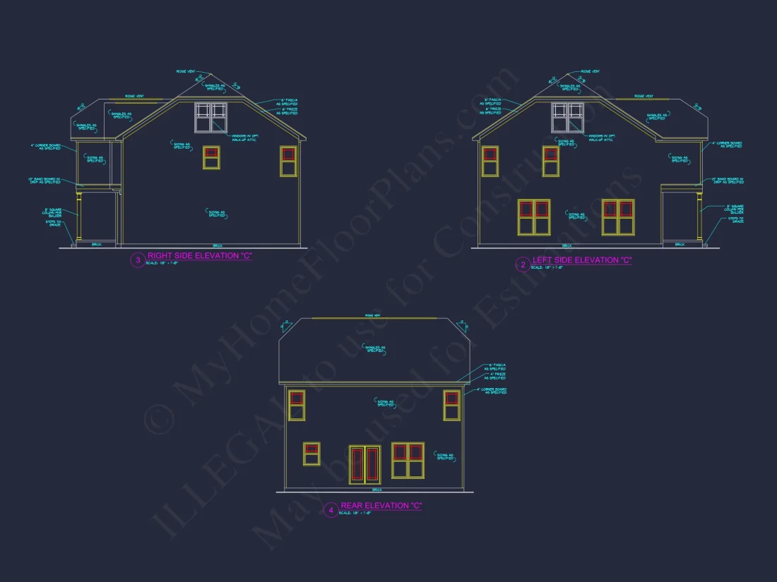 Modern Suburban house Plan with 2 Stories & 3 Bedrooms