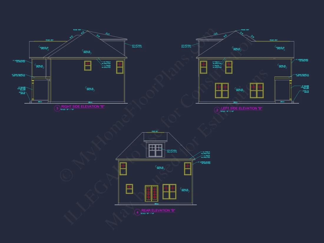 Modern Suburban house Plan with 2 Stories & 3 Bedrooms