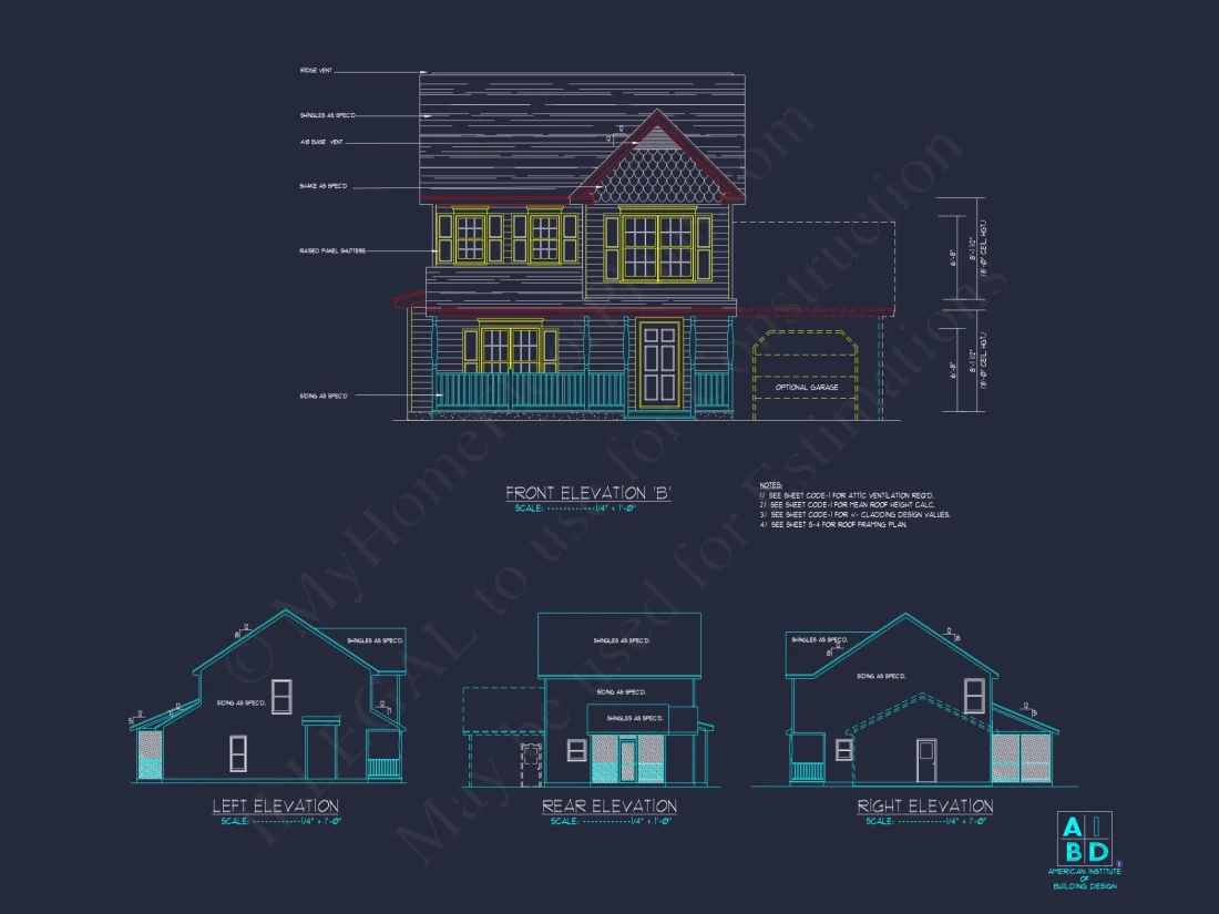 Modern Traditional house Plan with 2-Story CAD Designs