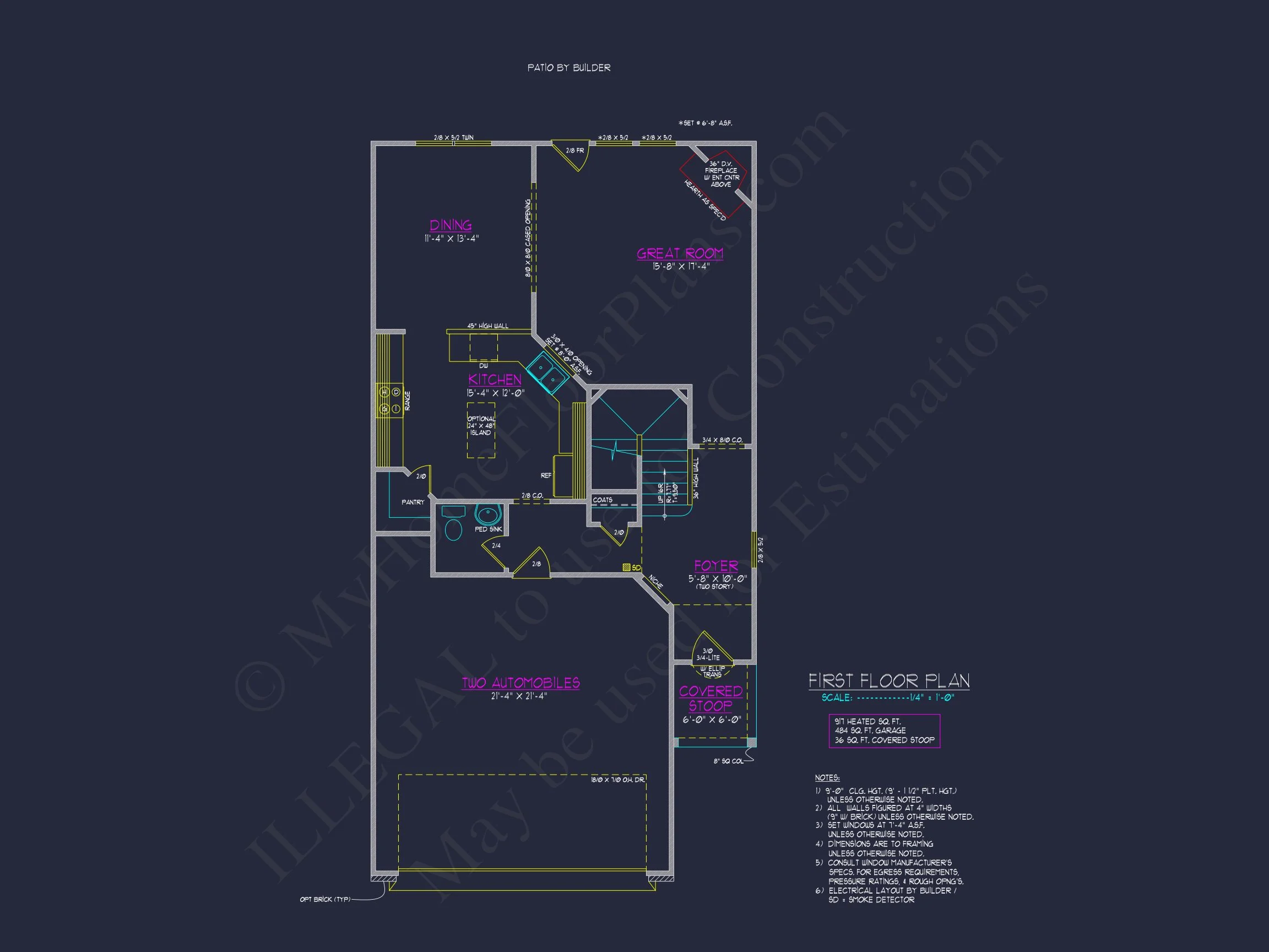 Craftsman house Plan with 2 Floors and CAD Blueprint Designs
