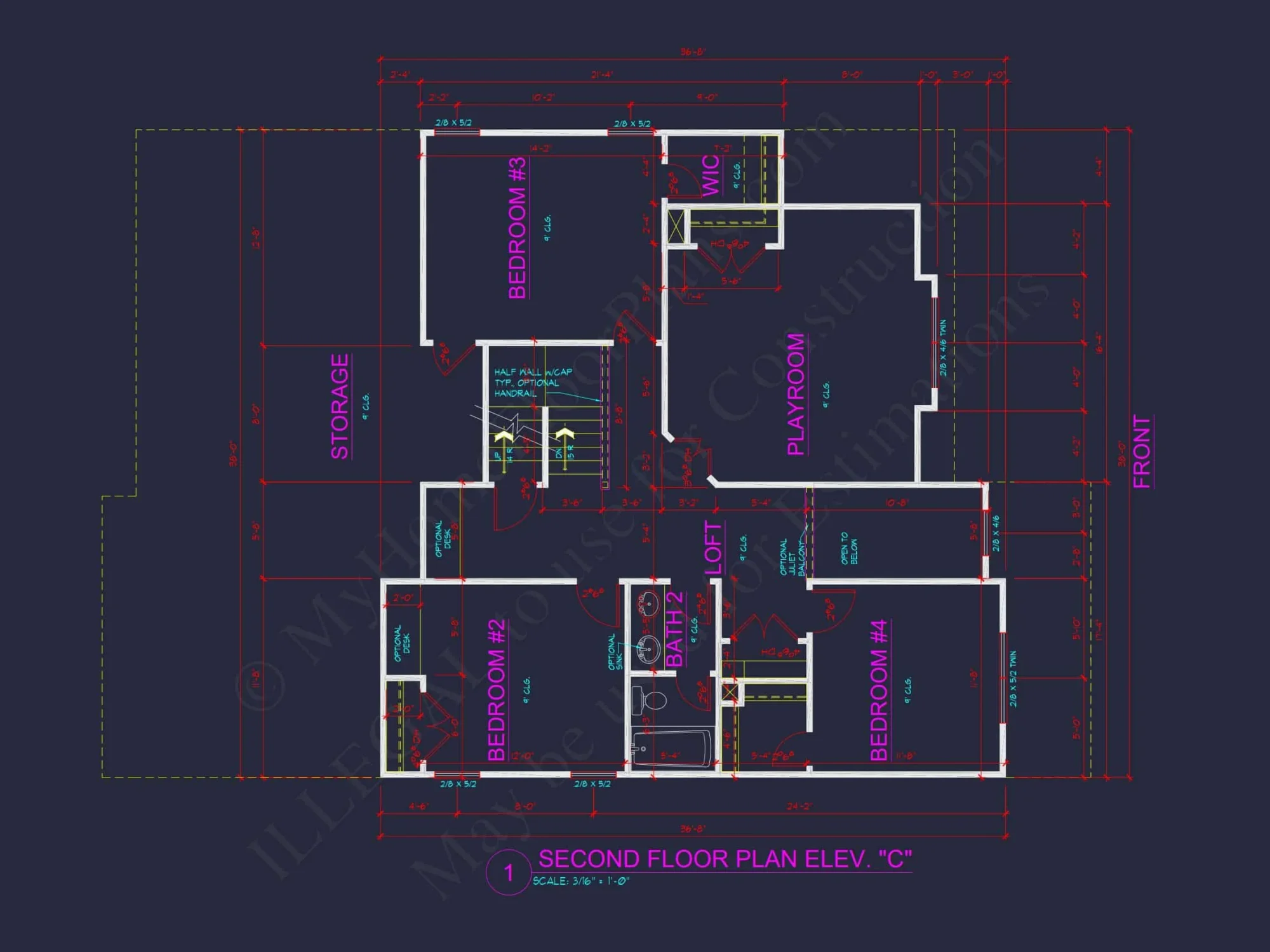 Dream house Plan: 2-Story Blueprint with 4 Beds and 2.5 Baths