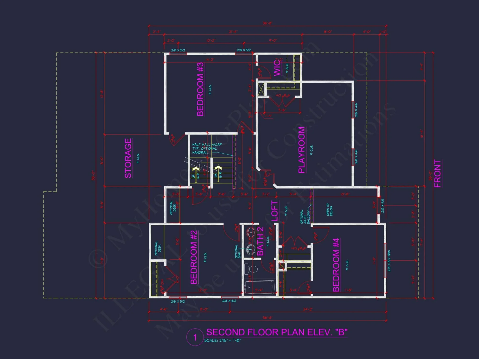 Dream house Plan: 2-Story Blueprint with 4 Beds and 2.5 Baths