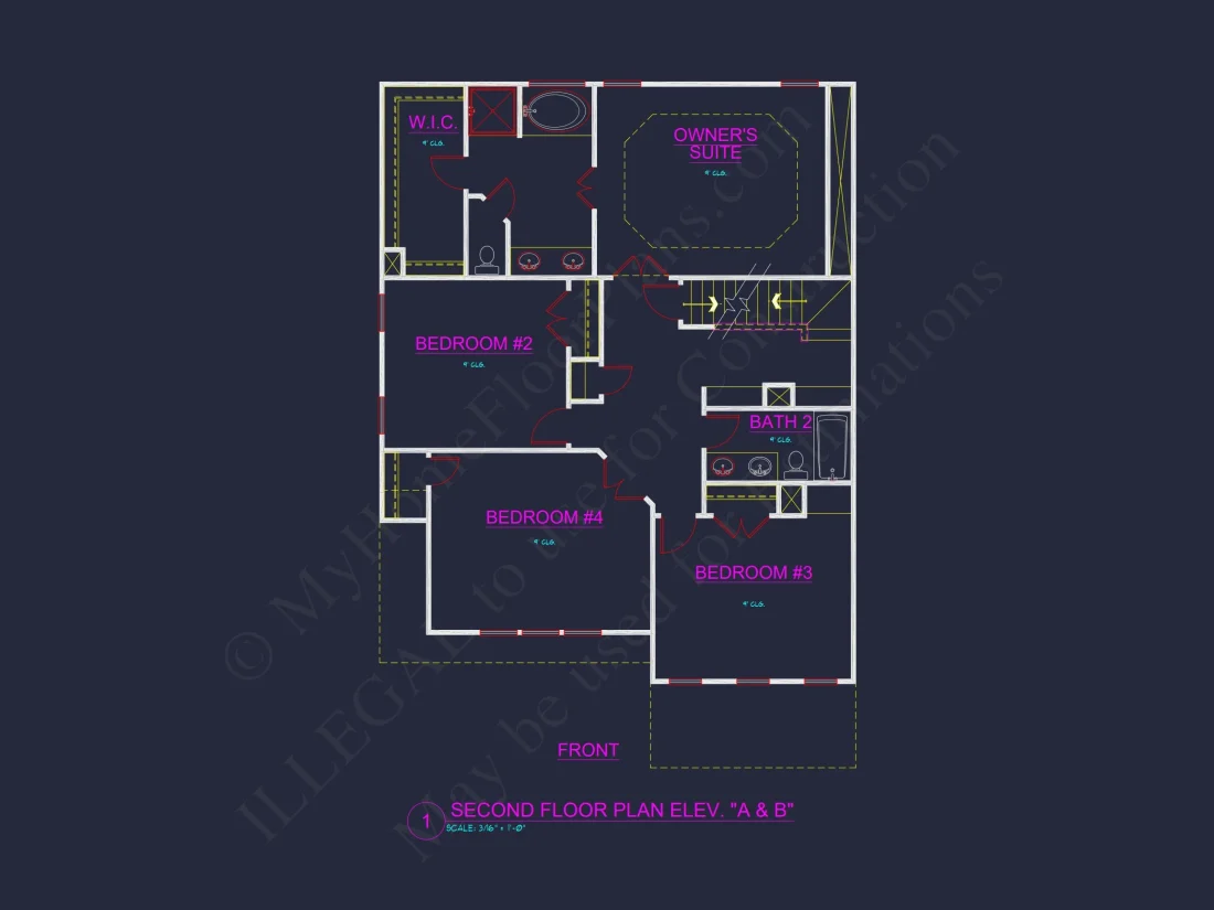Two-Story house Plan with 4 Bedrooms, 2.5 Baths, and Open Floor Plan