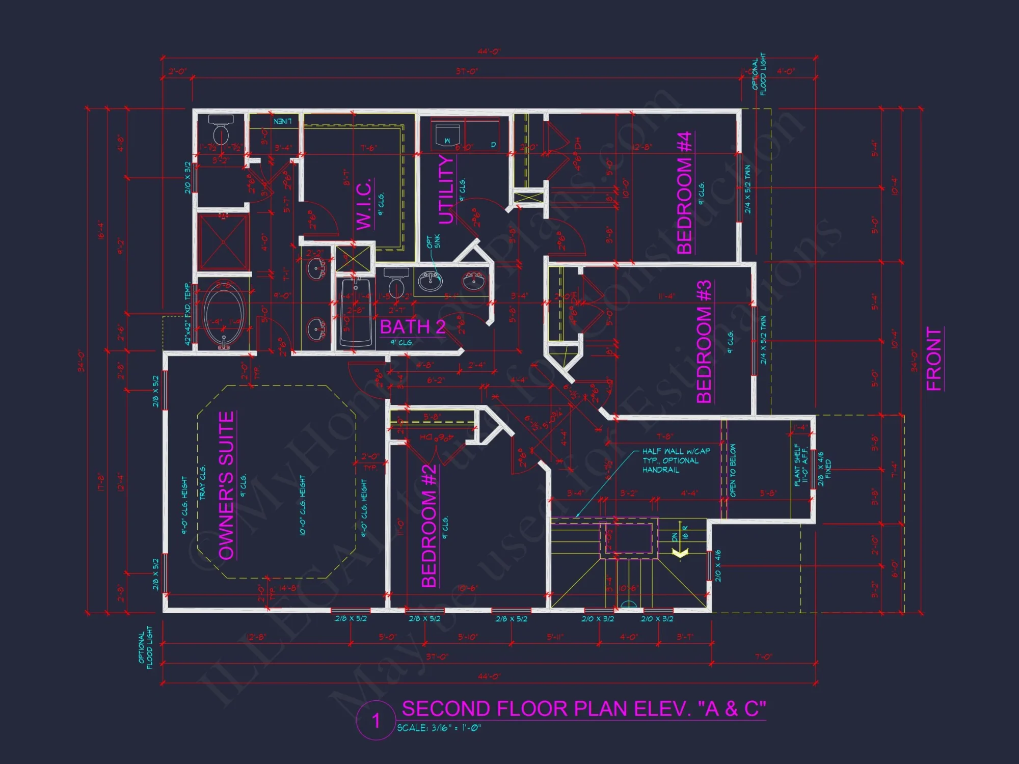 Modern house Plan with 4 Bedrooms, 2.5 Baths, and CAD Designs