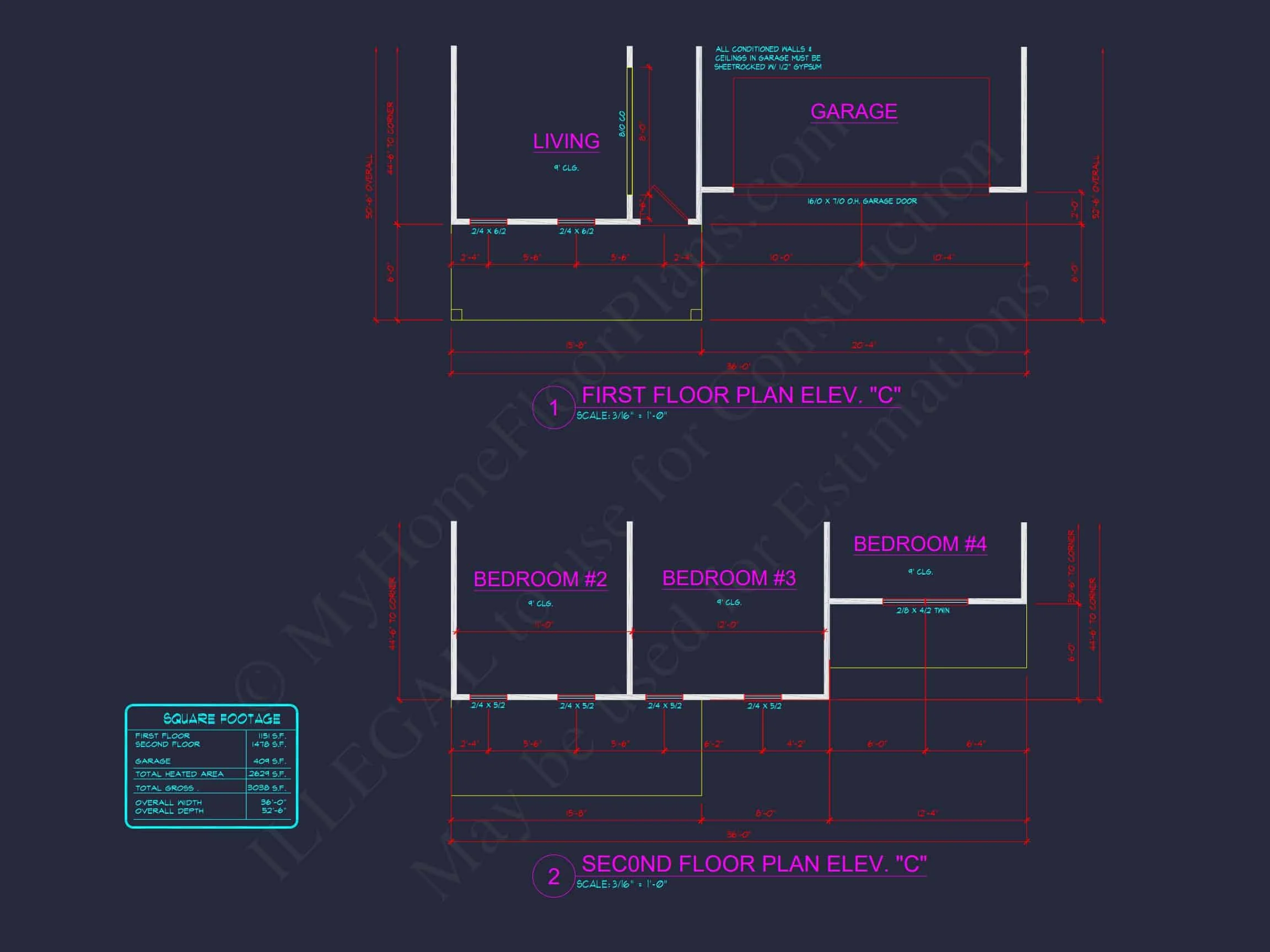 8-1052 HOUSE PLAN - Traditional Colonial Home Plan - 4-Bed, 2.5-Bath, 2,629 SF 9 2629 Sq Ft