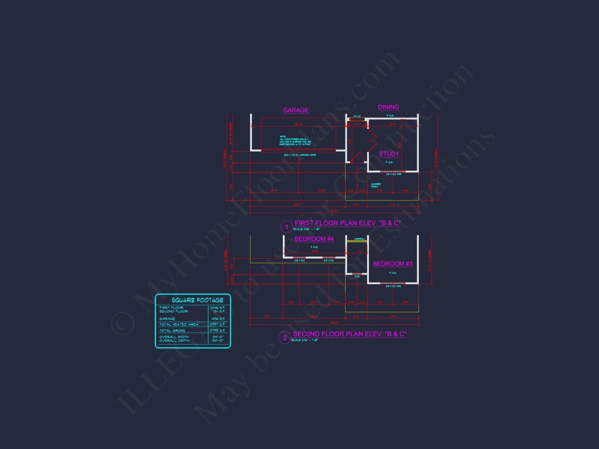Modern house Plan with 4 Bedrooms, 2 Stories & CAD Designs