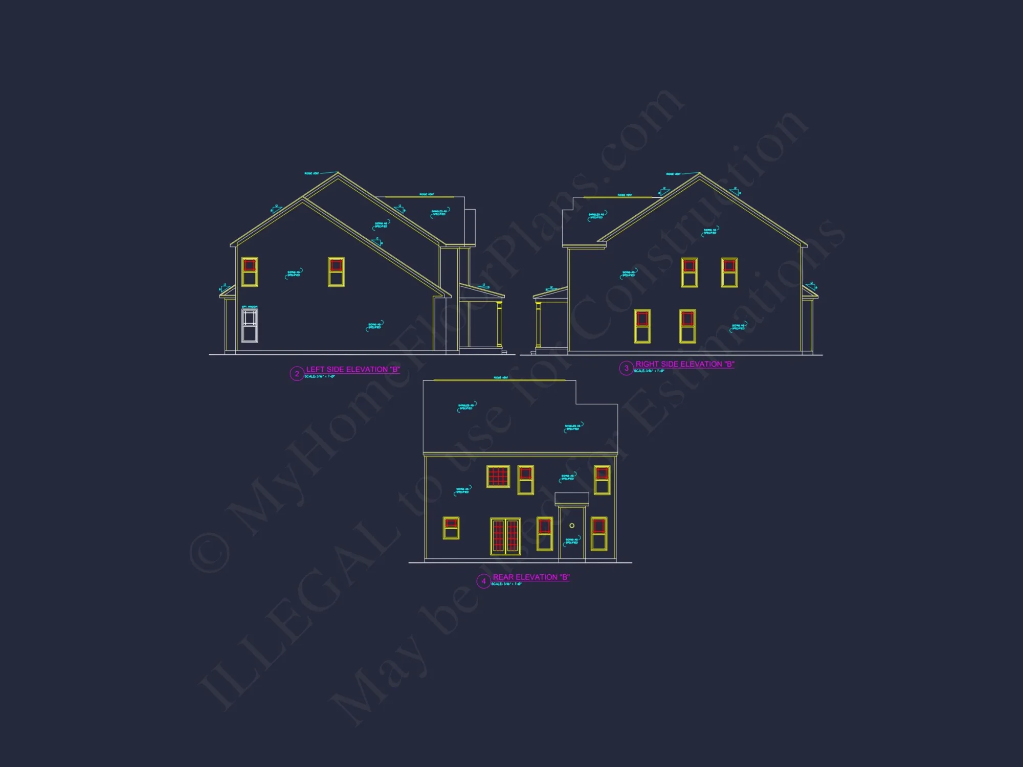Modern house Plan with 4 Bedrooms, 2 Stories & CAD Designs
