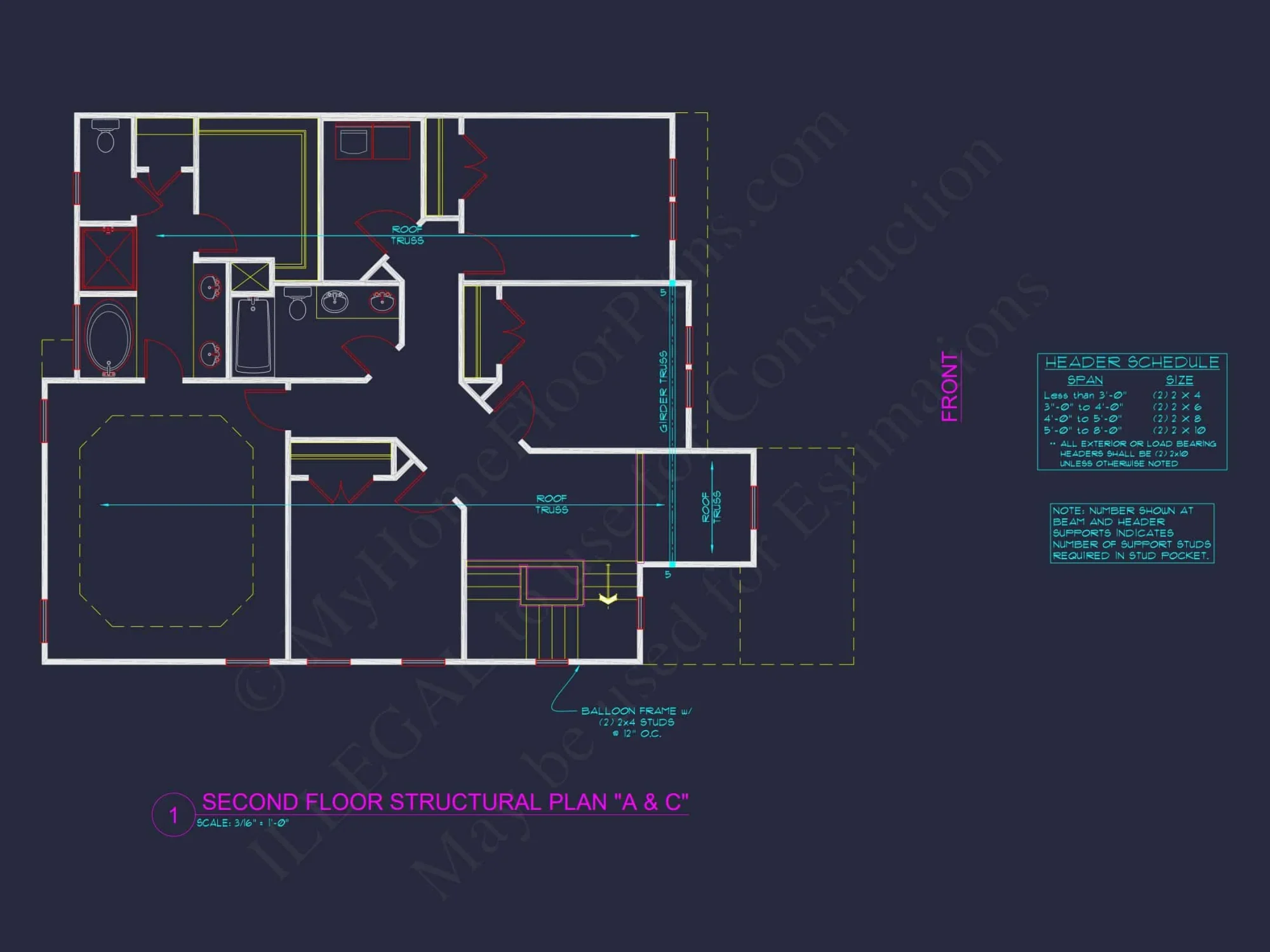 Traditional house Plan with 4 Bedrooms and CAD Blueprints