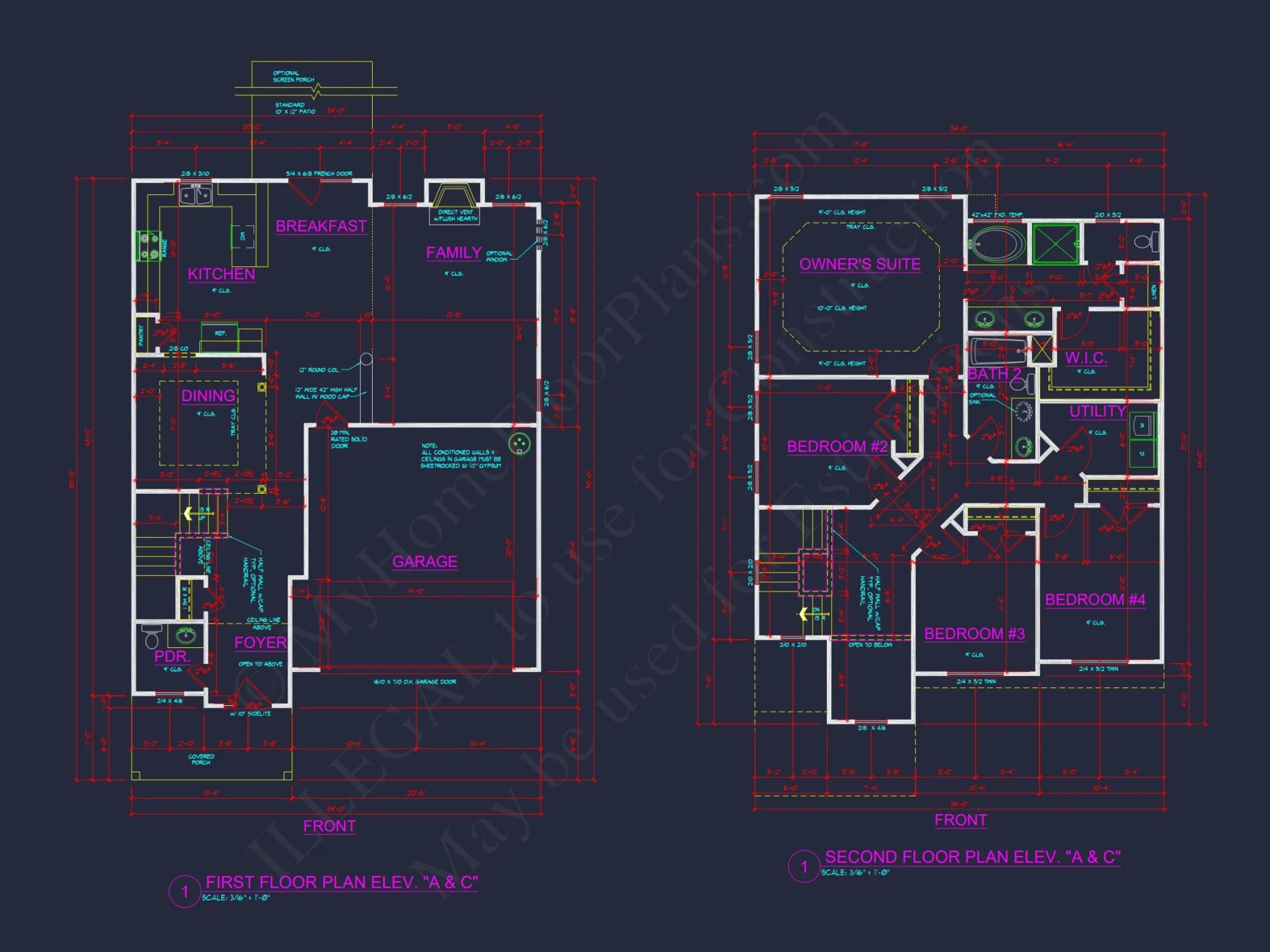 Traditional house Plan with 4 Bedrooms and CAD Blueprints