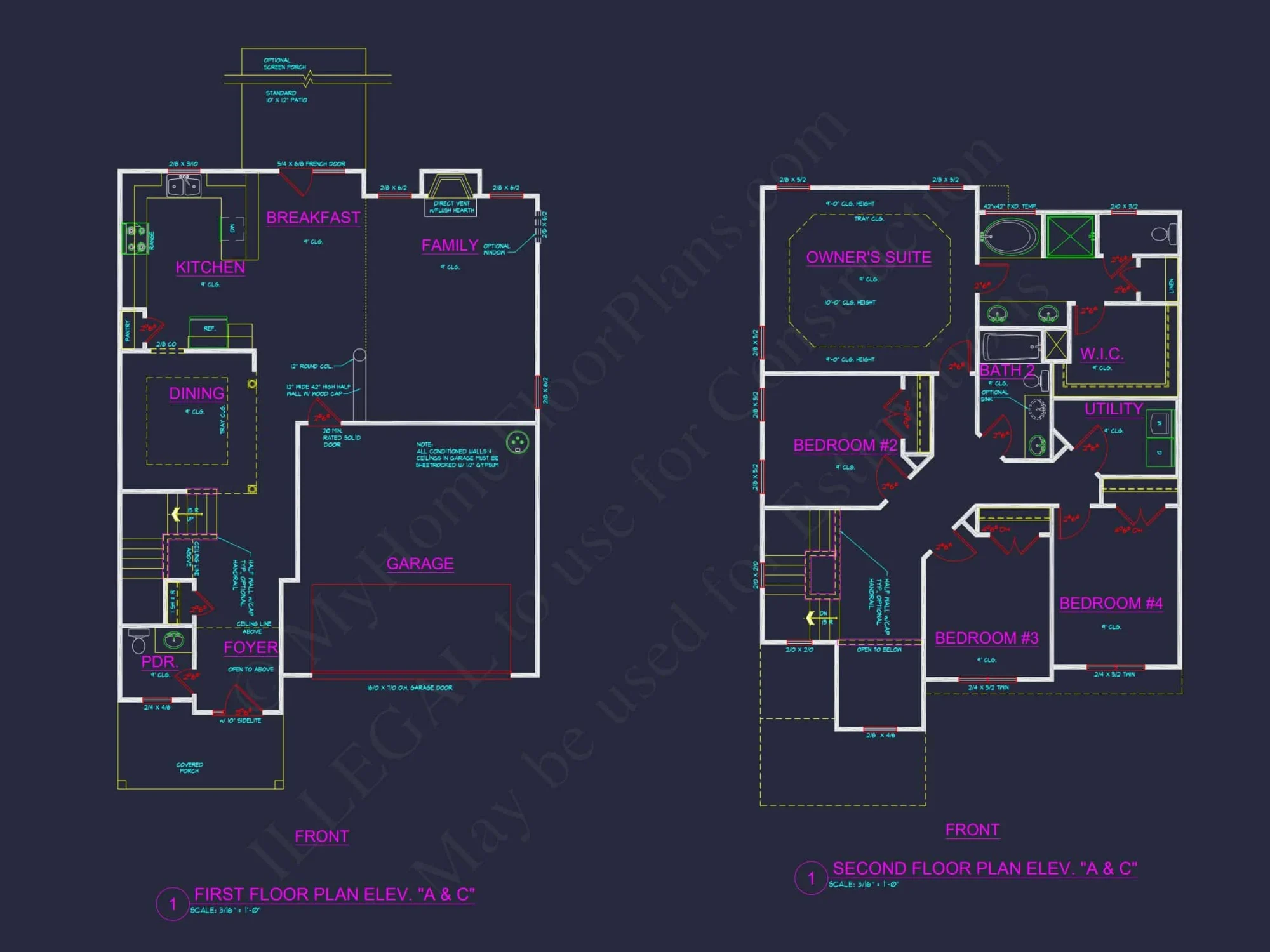 Traditional house Plan with 4 Bedrooms and CAD Blueprints