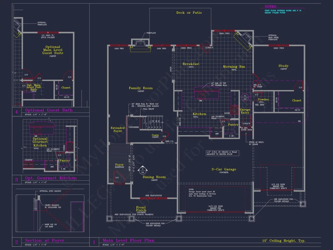 Spacious 3-Story house Plan with 4 Beds, 3-Car Garage & CAD Designs