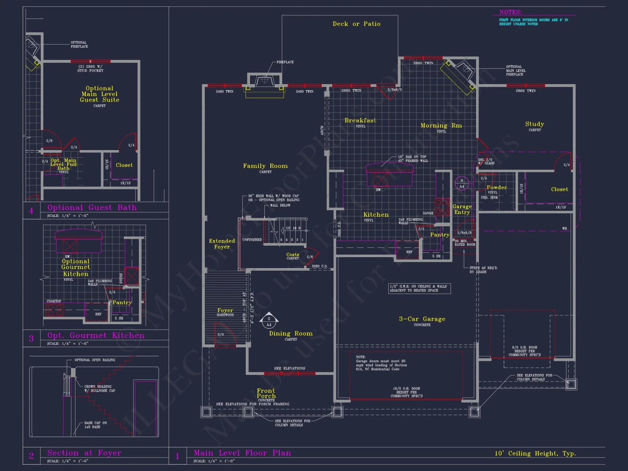 Spacious 3-Story house Plan with 4 Beds, 3-Car Garage & CAD Designs
