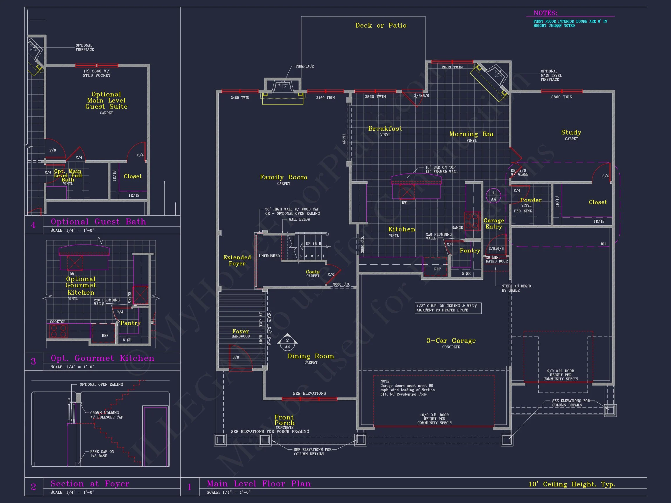 7-2374 HOUSE PLAN - Traditional Colonial Home Plan - 4-Bed, 3-Bath, 2,850 SF 18 Spacious 3-Story house Plan with 4 Beds, 3-Car Garage & CAD Designs