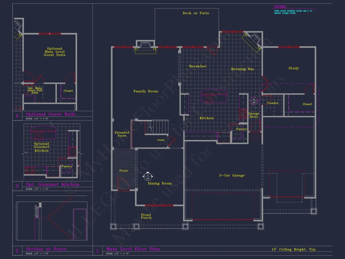 Spacious 3-Story house Plan with 4 Beds, 3-Car Garage & CAD Designs