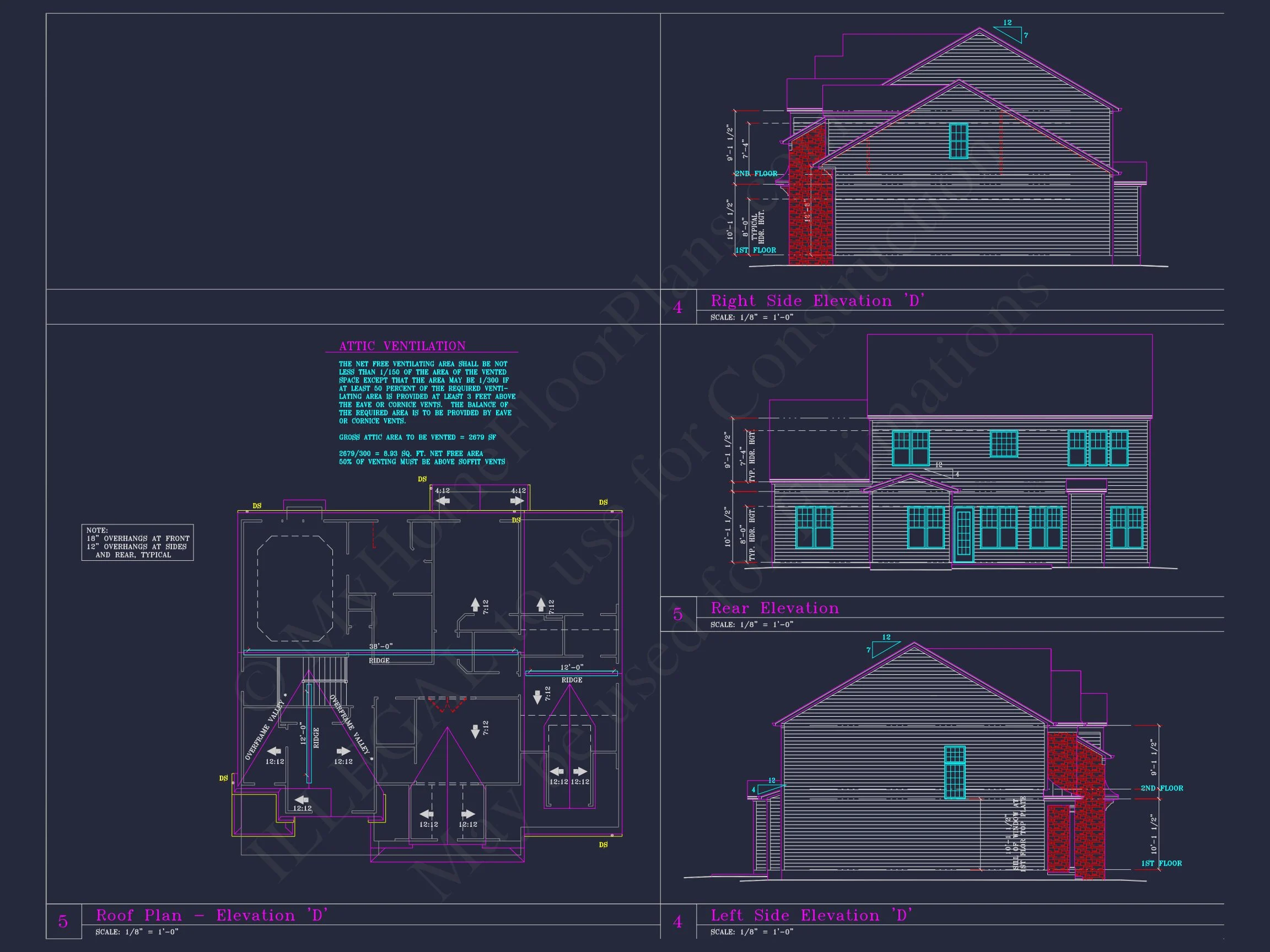 7-2374 HOUSE PLAN - Traditional Colonial Home Plan - 4-Bed, 3-Bath, 2,850 SF 11 Spacious 3-Story house Plan with 4 Beds, 3-Car Garage & CAD Designs