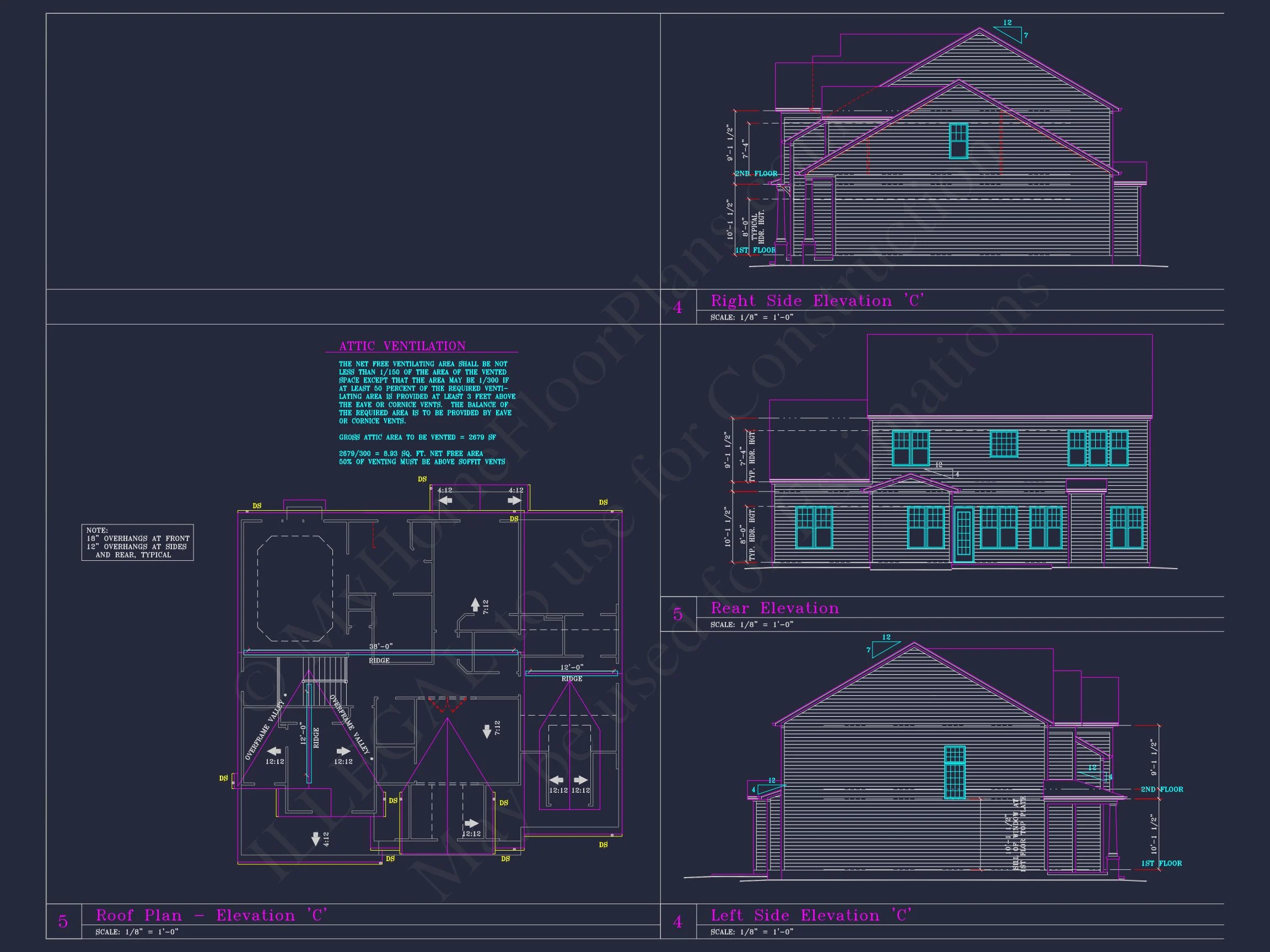 7-2374 HOUSE PLAN - Traditional Colonial Home Plan - 4-Bed, 3-Bath, 2,850 SF 10 Spacious 3-Story house Plan with 4 Beds, 3-Car Garage & CAD Designs