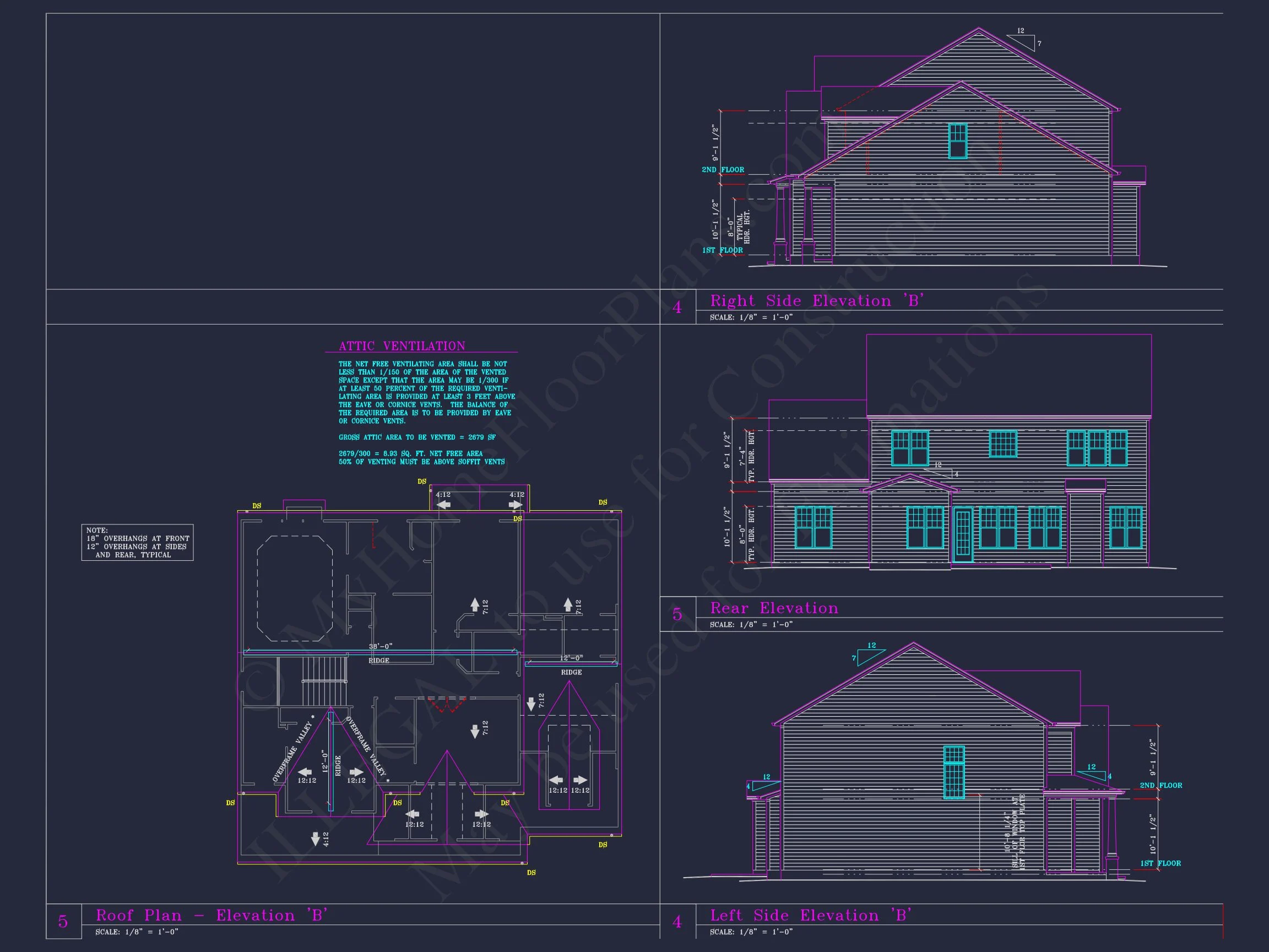 7-2374 HOUSE PLAN - Traditional Colonial Home Plan - 4-Bed, 3-Bath, 2,850 SF 9 Spacious 3-Story house Plan with 4 Beds, 3-Car Garage & CAD Designs