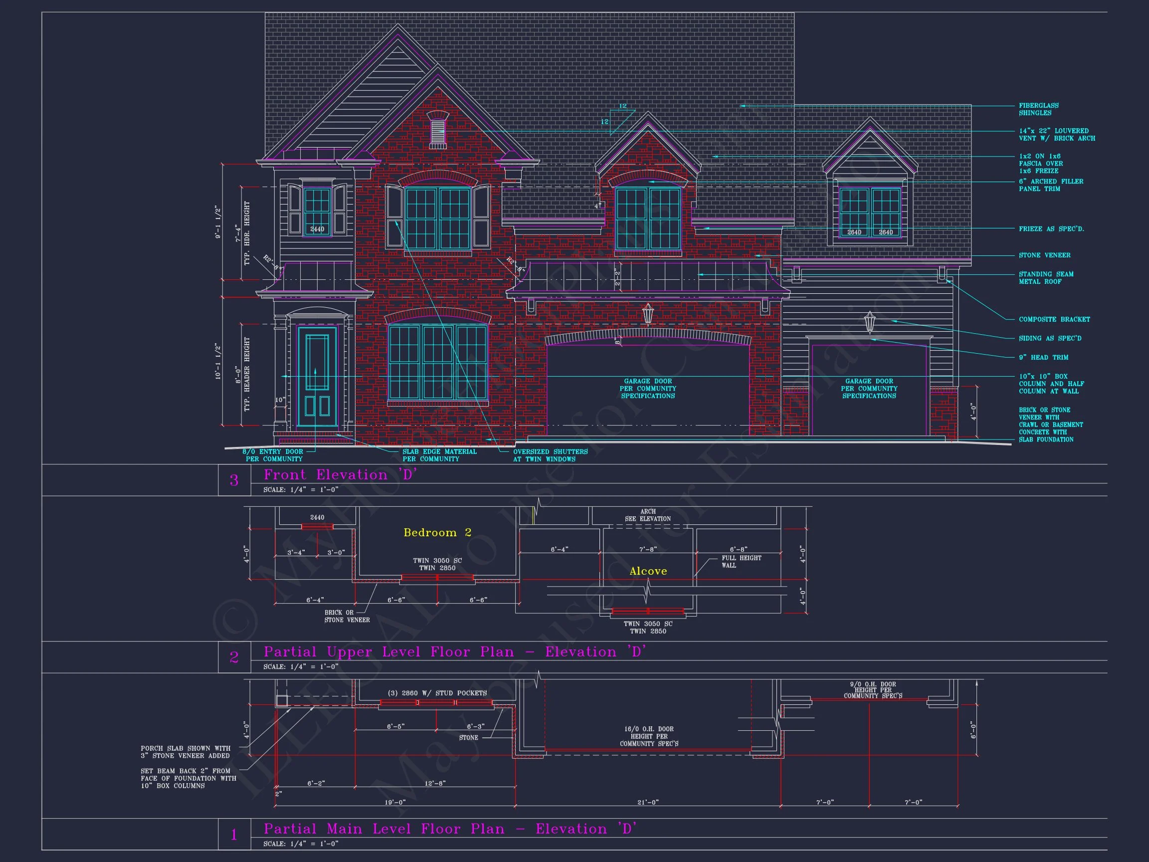 7-2374 HOUSE PLAN - Traditional Colonial Home Plan - 4-Bed, 3-Bath, 2,850 SF 5 Spacious 3-Story house Plan with 4 Beds, 3-Car Garage & CAD Designs