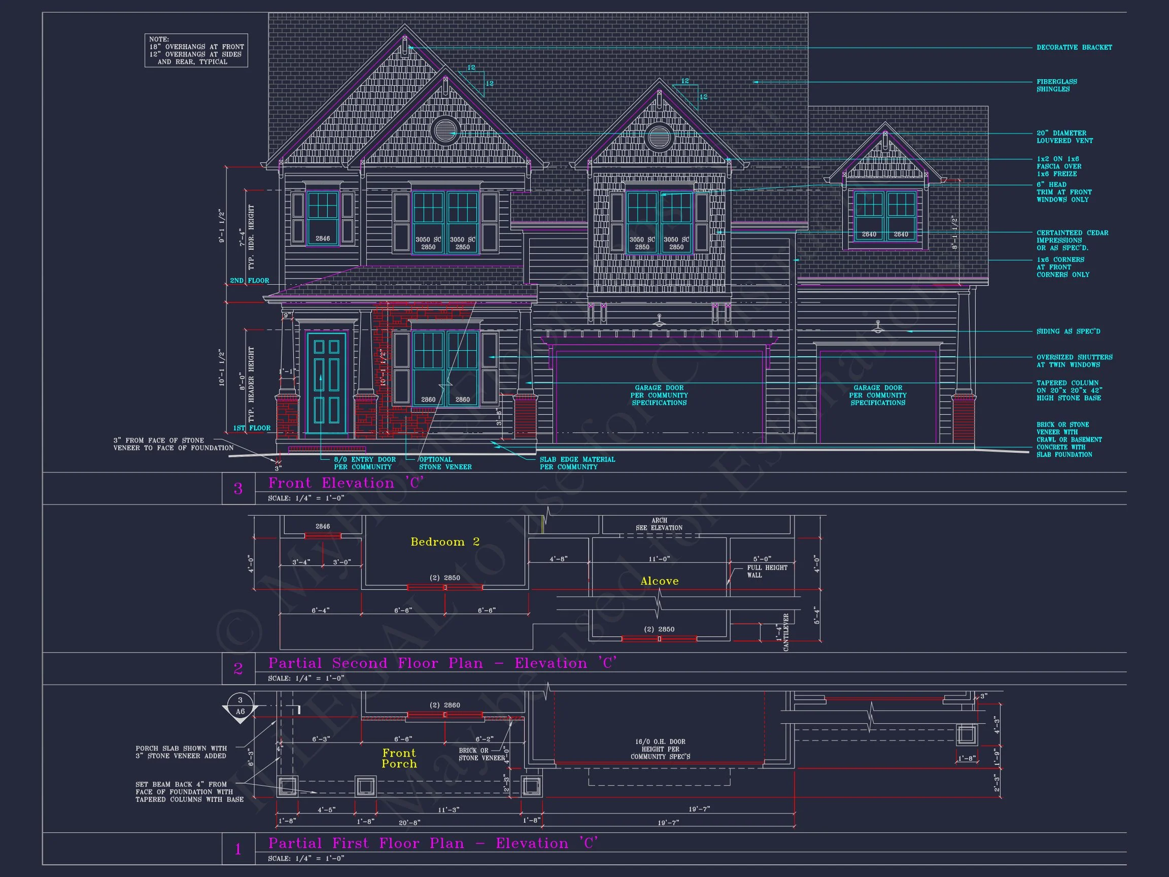 7-2374 HOUSE PLAN - Traditional Colonial Home Plan - 4-Bed, 3-Bath, 2,850 SF 4 Spacious 3-Story house Plan with 4 Beds, 3-Car Garage & CAD Designs