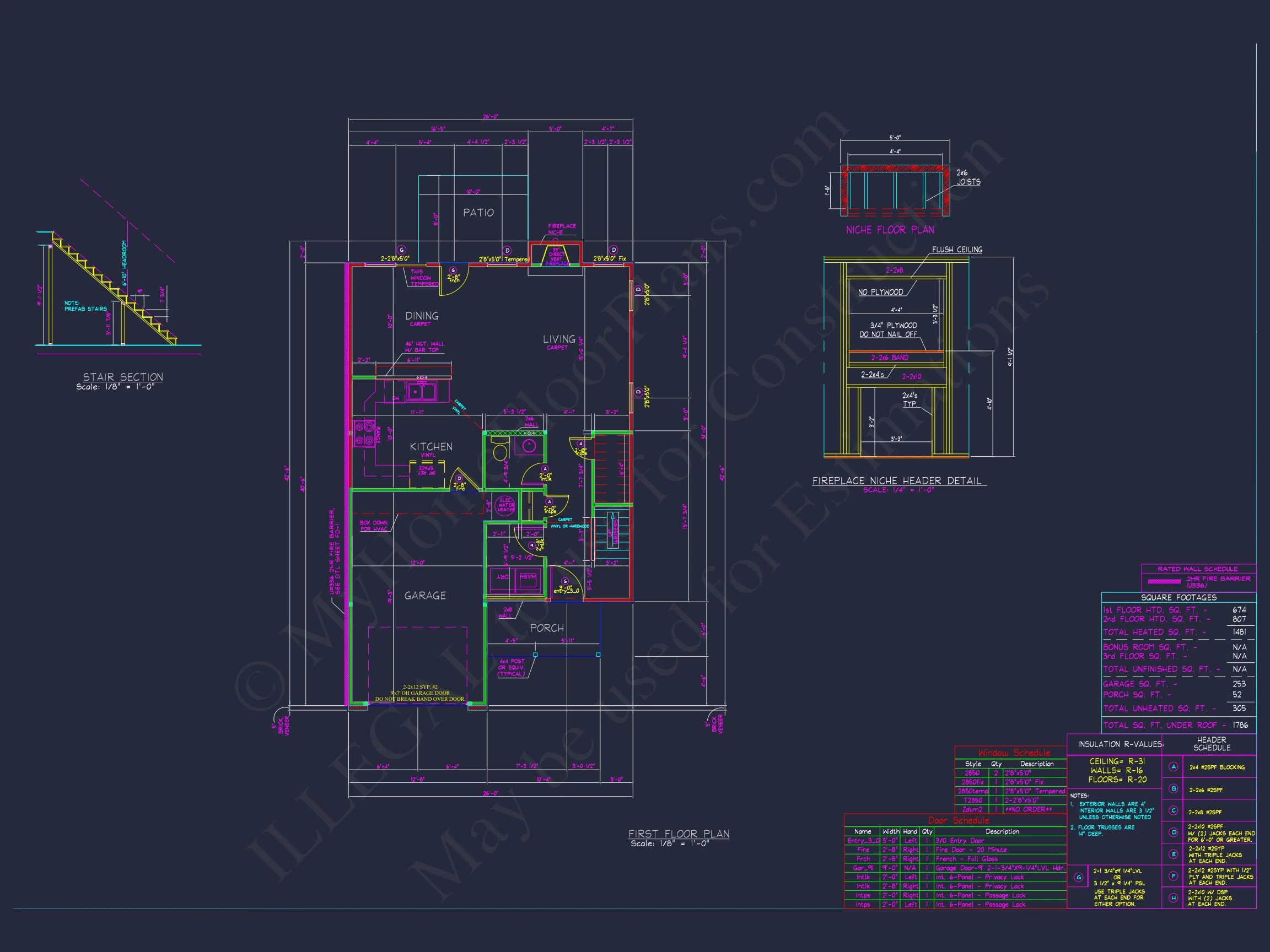 5-1697 HOUSE PLAN - Traditional Suburban Home Plan - 3-Bed, 2.5-Bath, 1,481 SF 5 Classic house Plan with CAD Blueprints and 2-Story Designs