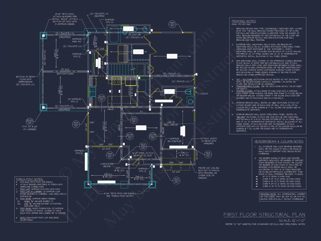 Craftsman house Floor Plan with 2 Stories, CAD Blueprint Designs