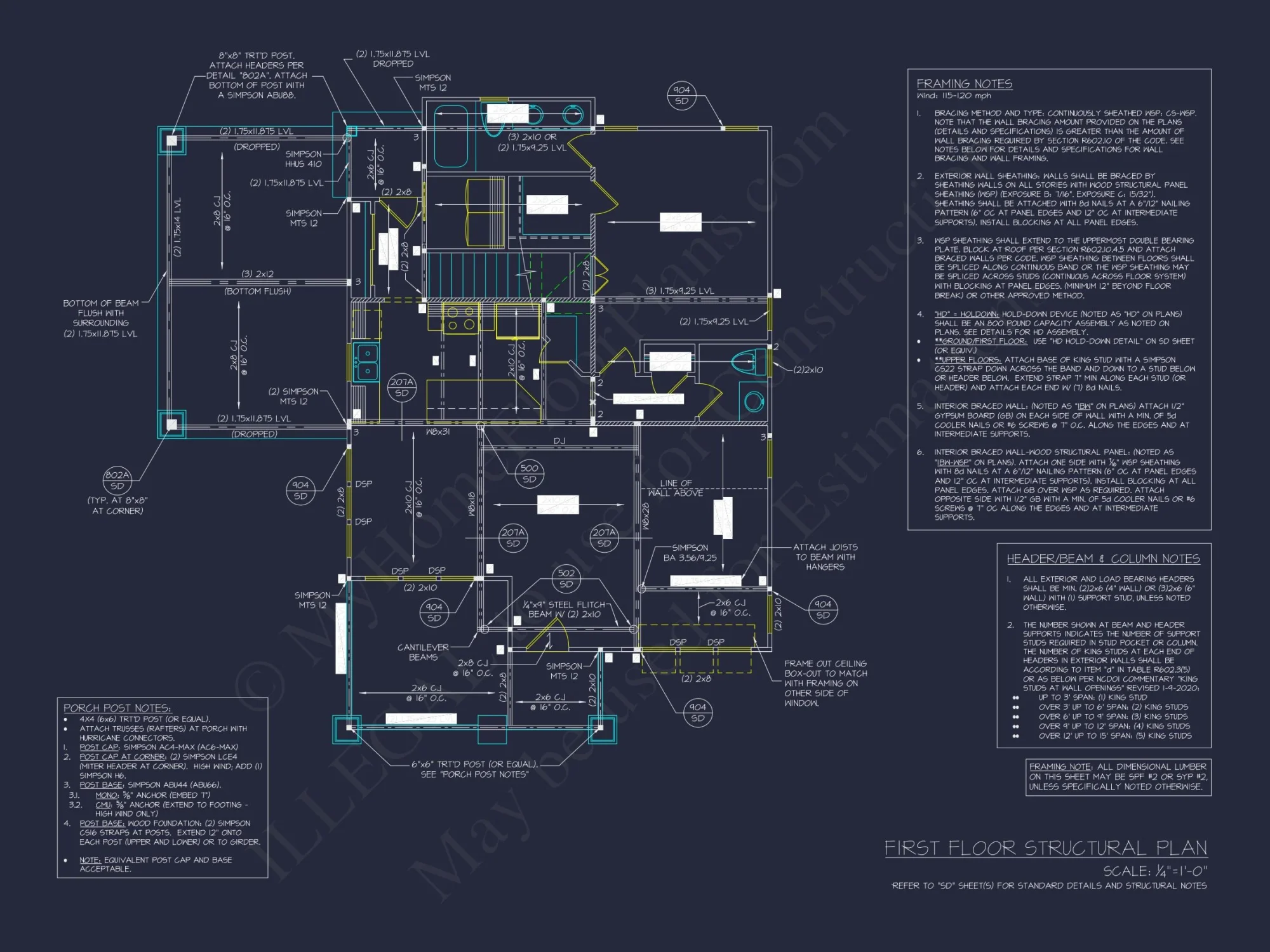 Craftsman house Floor Plan with 2 Stories, CAD Blueprint Designs