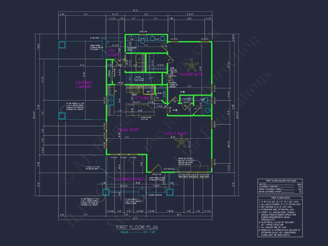 Craftsman house Floor Plan with 2 Stories, CAD Blueprint Designs