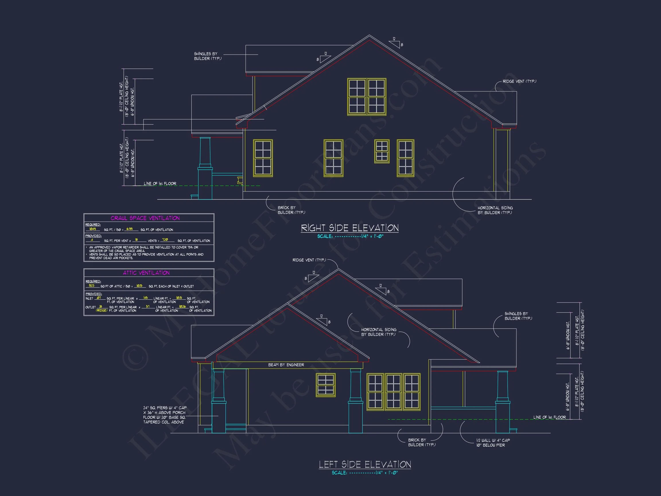 Craftsman house Floor Plan with 2 Stories, CAD Blueprint Designs