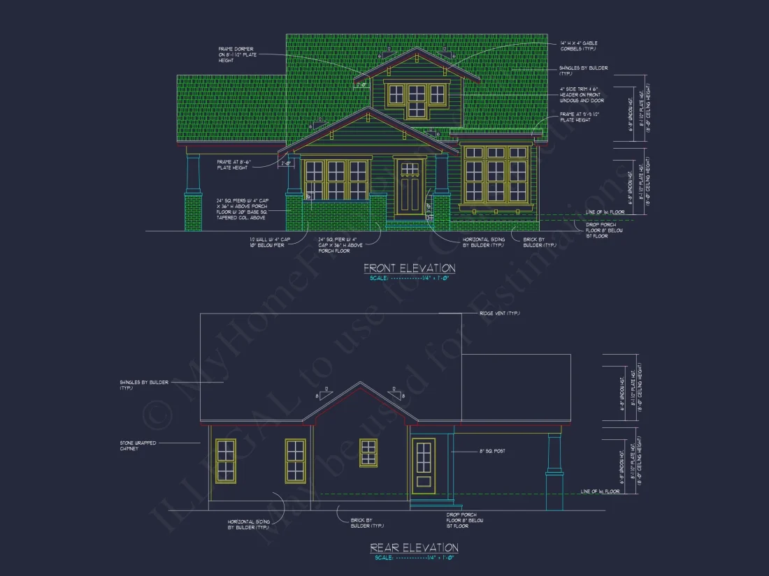 Craftsman house Floor Plan with 2 Stories, CAD Blueprint Designs