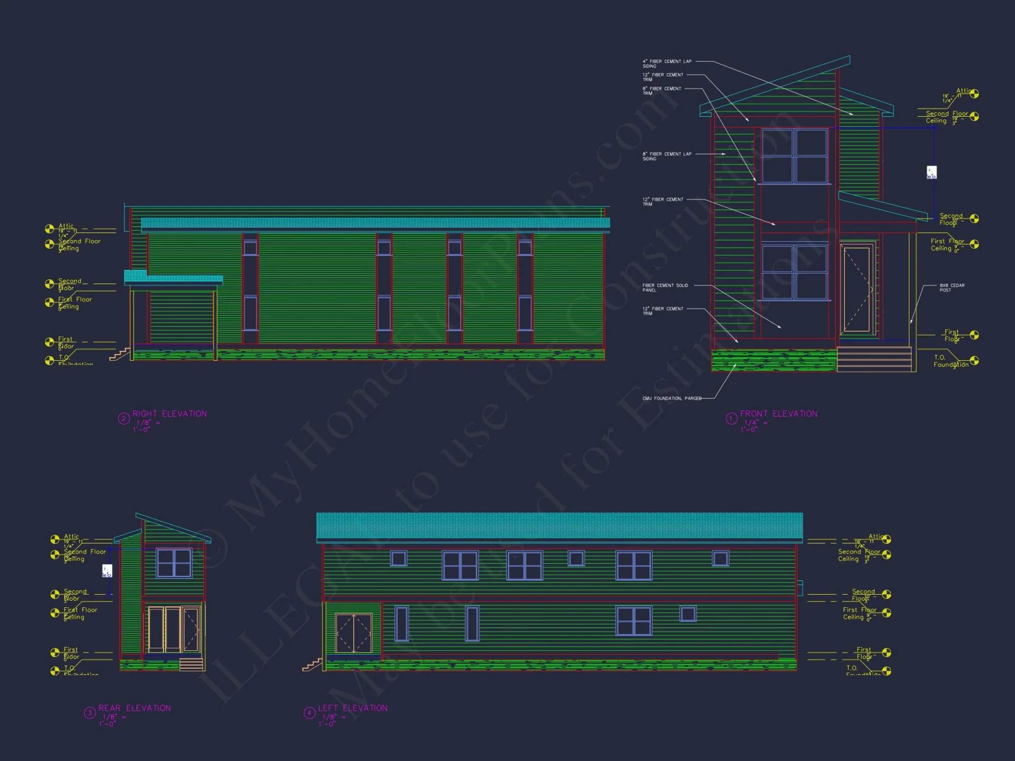Modern house Floor Plan with 2-Story Blueprint and CAD Designs