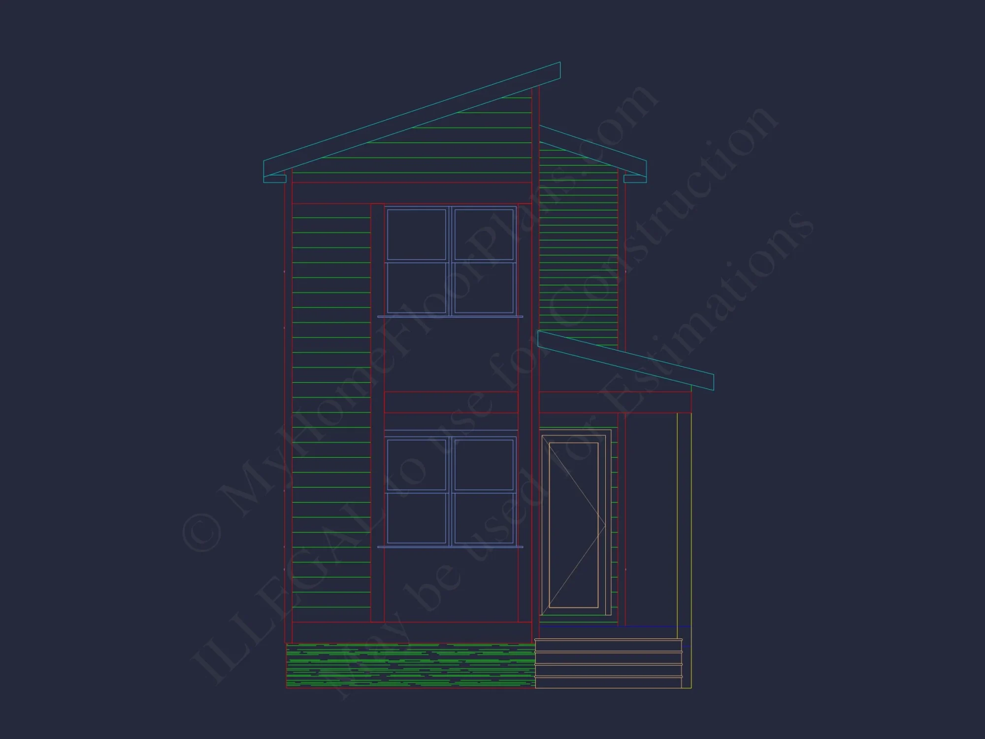 Modern house Floor Plan with 2-Story Blueprint and CAD Designs