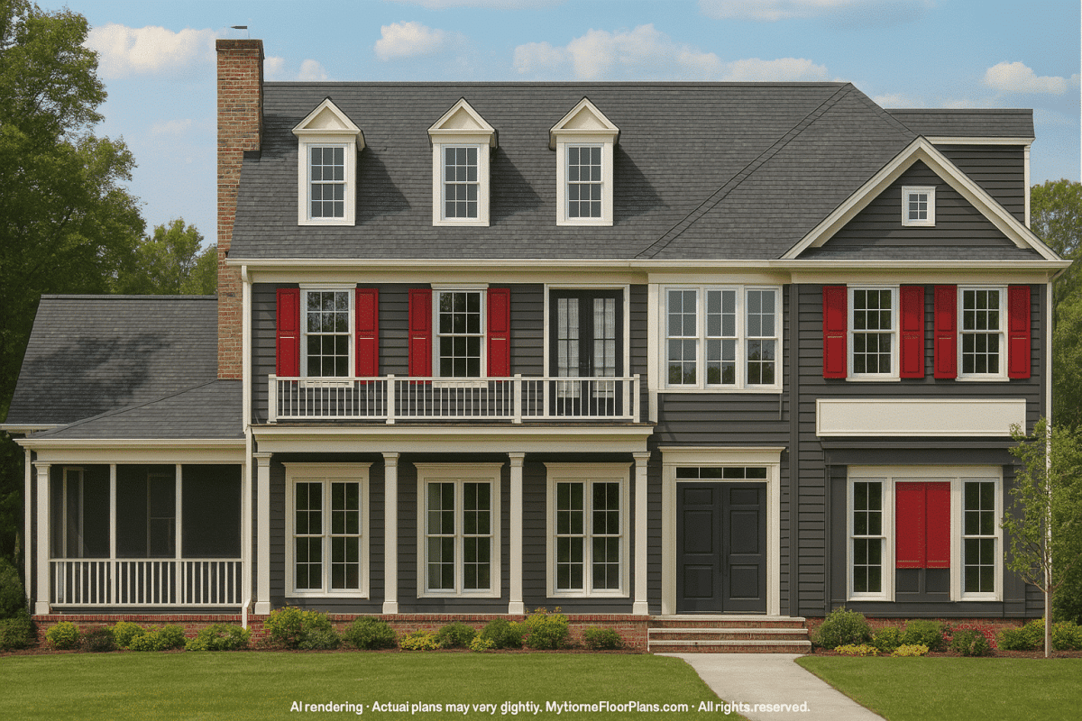 Colonial Revival Home Plan with 5 Bedrooms and 2 Floors