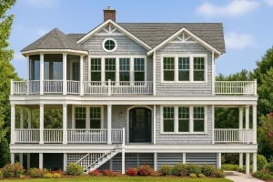 Exquisite 2-Story Home Plan with Coastal Charm & 3 Bedrooms
