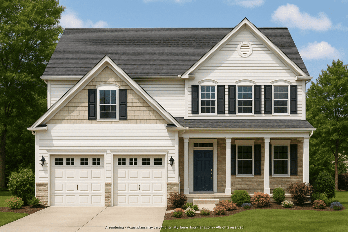 Elegant CAD Home Plan with 2 Floors, Garage & 4 Bedrooms