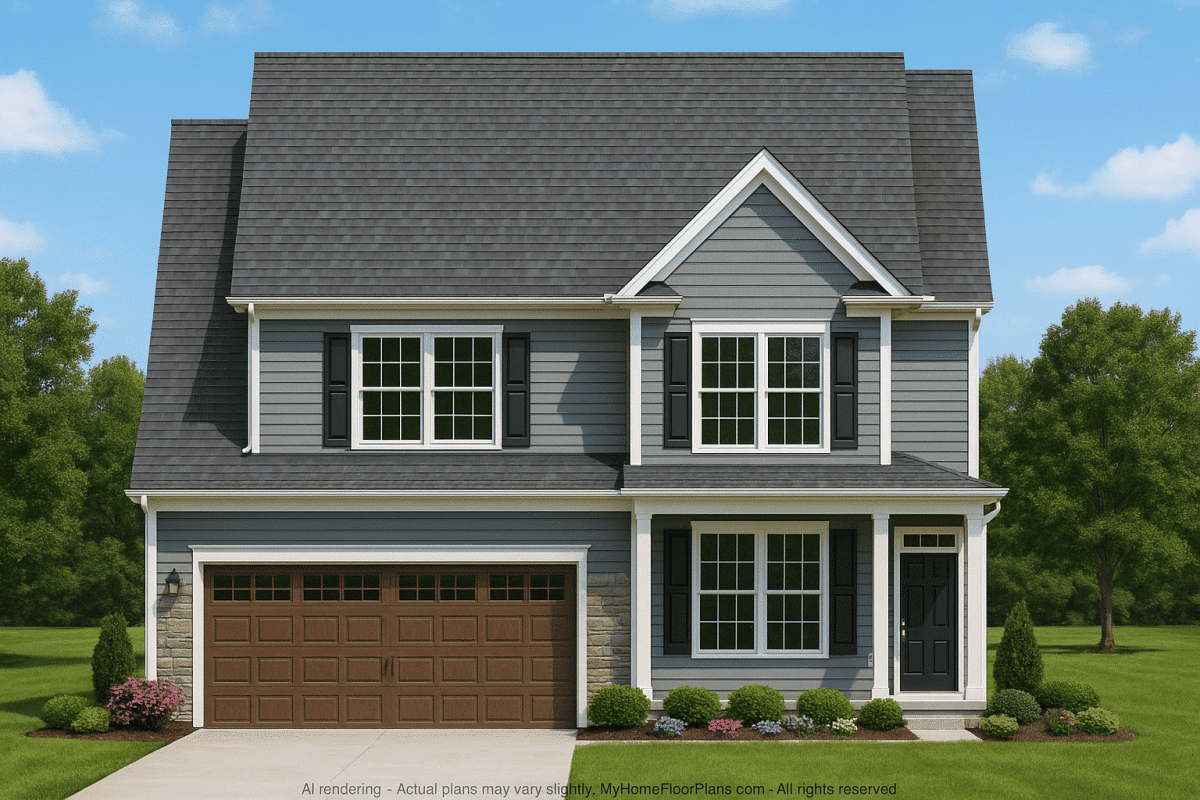 2575 SF Traditional 2-Story House Plan with Office, Vaulted Ceilings & Attached Garage