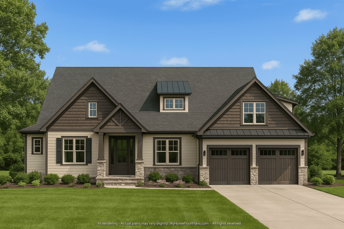 Modern Craftsman Home Plan with 2-Story Layout and Custom CAD Designs