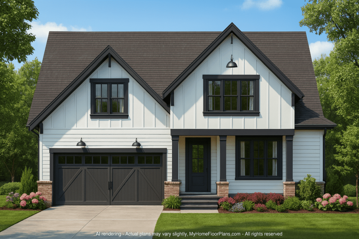 Modern Craftsman Home Plan with Detailed Floor Blueprint