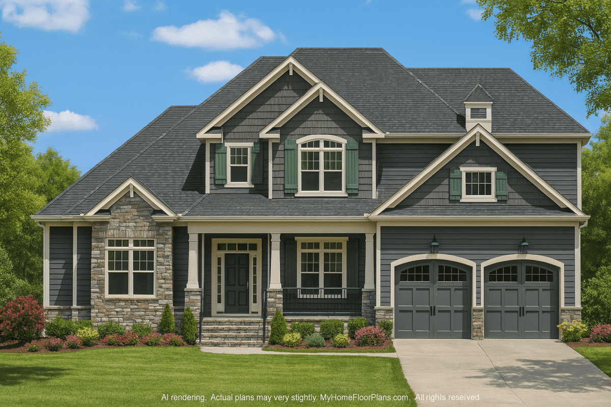 Traditional Home Floor Plan with Vaulted Ceilings and CAD Blueprints