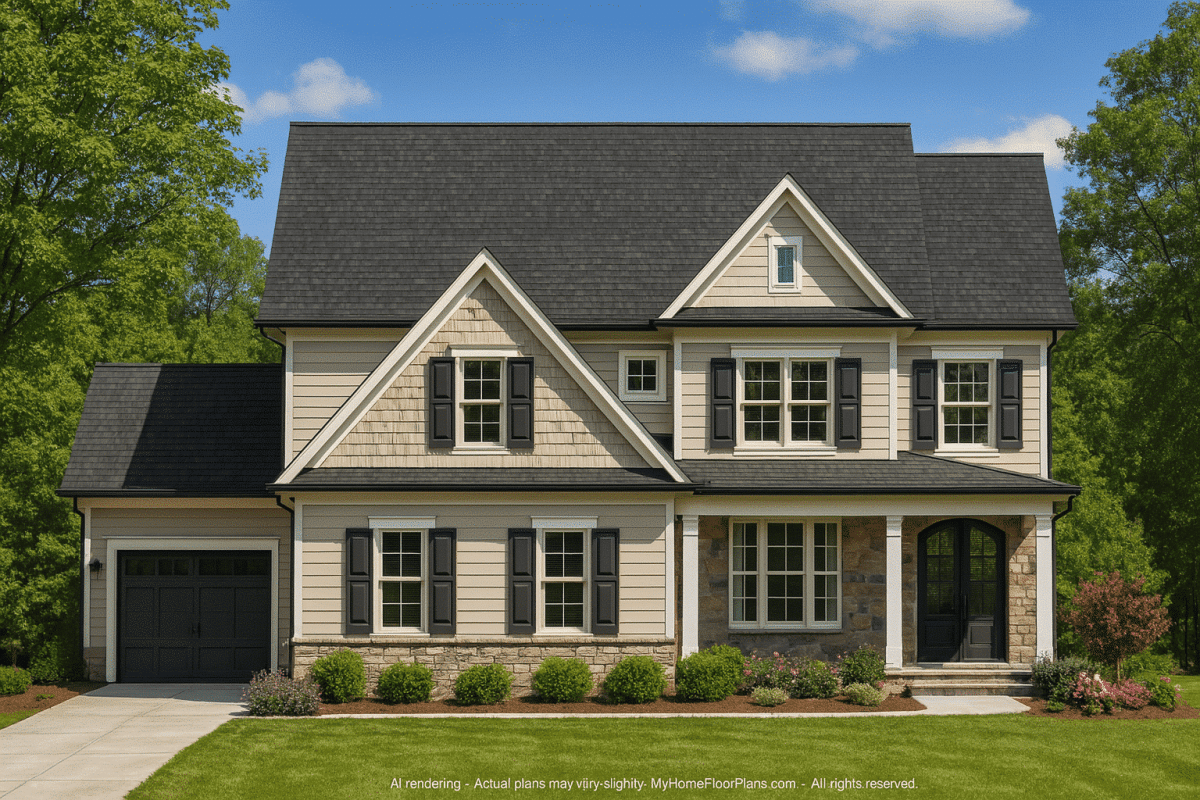 Custom 2-Story Home Plan with Office, Porches & CAD Blueprints