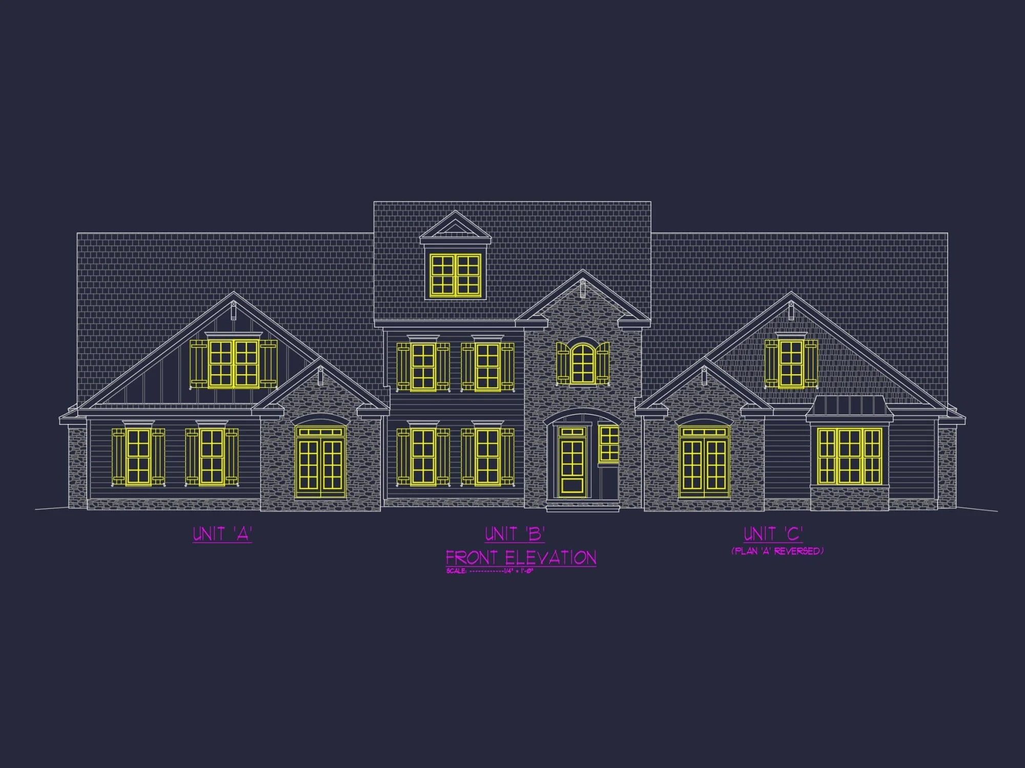 Efficient Multi-Family Triplex House Plan with CAD Designs