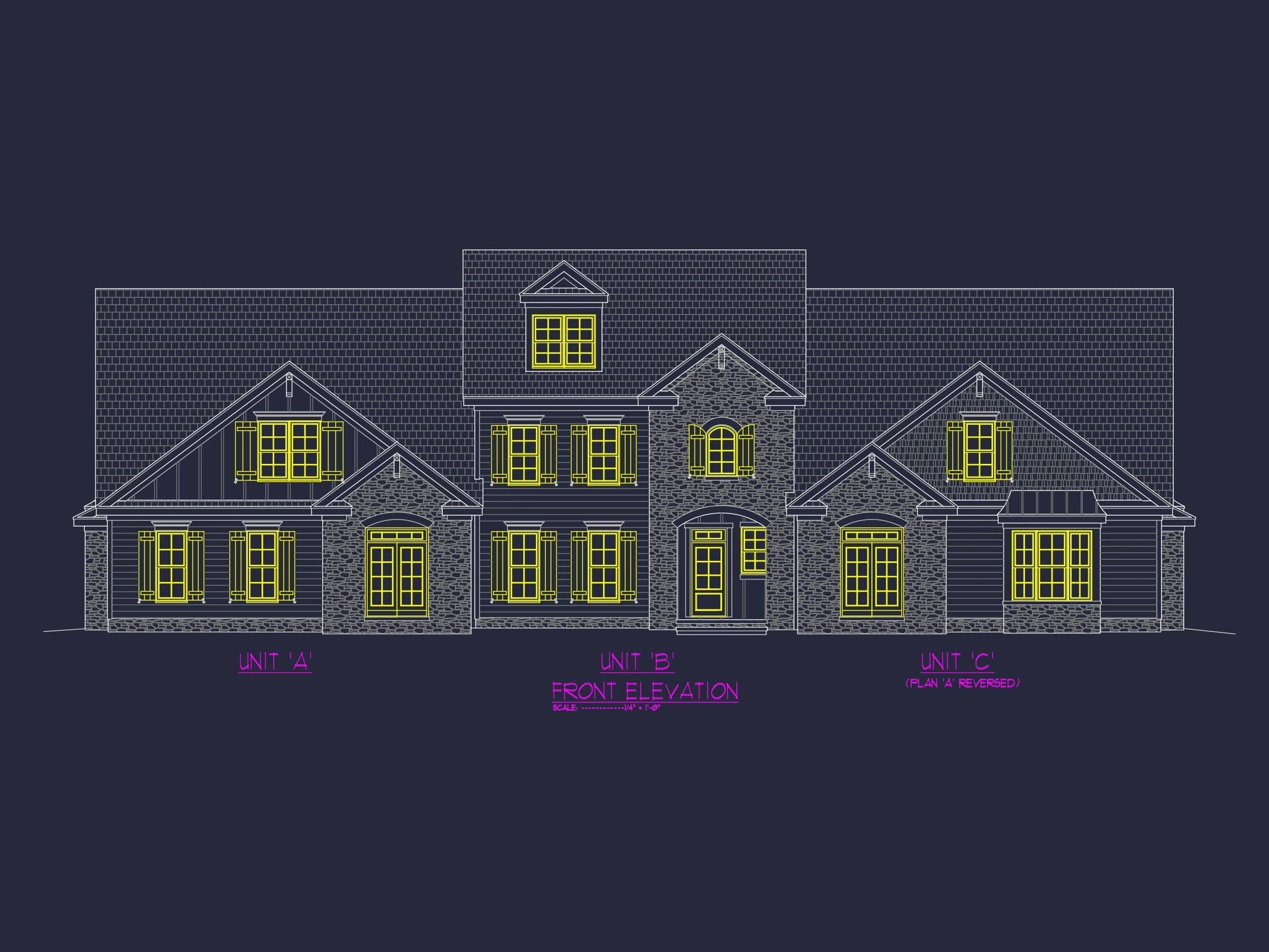 12-2340 TRIPLEX TOWNHOUSE PLAN - Efficient Multi-Family Triplex House Plan with CAD Designs 2 Efficient Multi-Family Triplex House Plan with CAD Designs