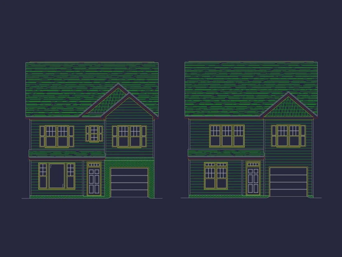 Traditional 3-Bedroom Home Plan with Garage – CAD Blueprints & Floor Plan