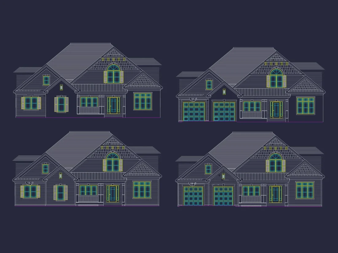 Elegant 3-Story House Plan with Vaulted Ceilings and CAD Blueprints