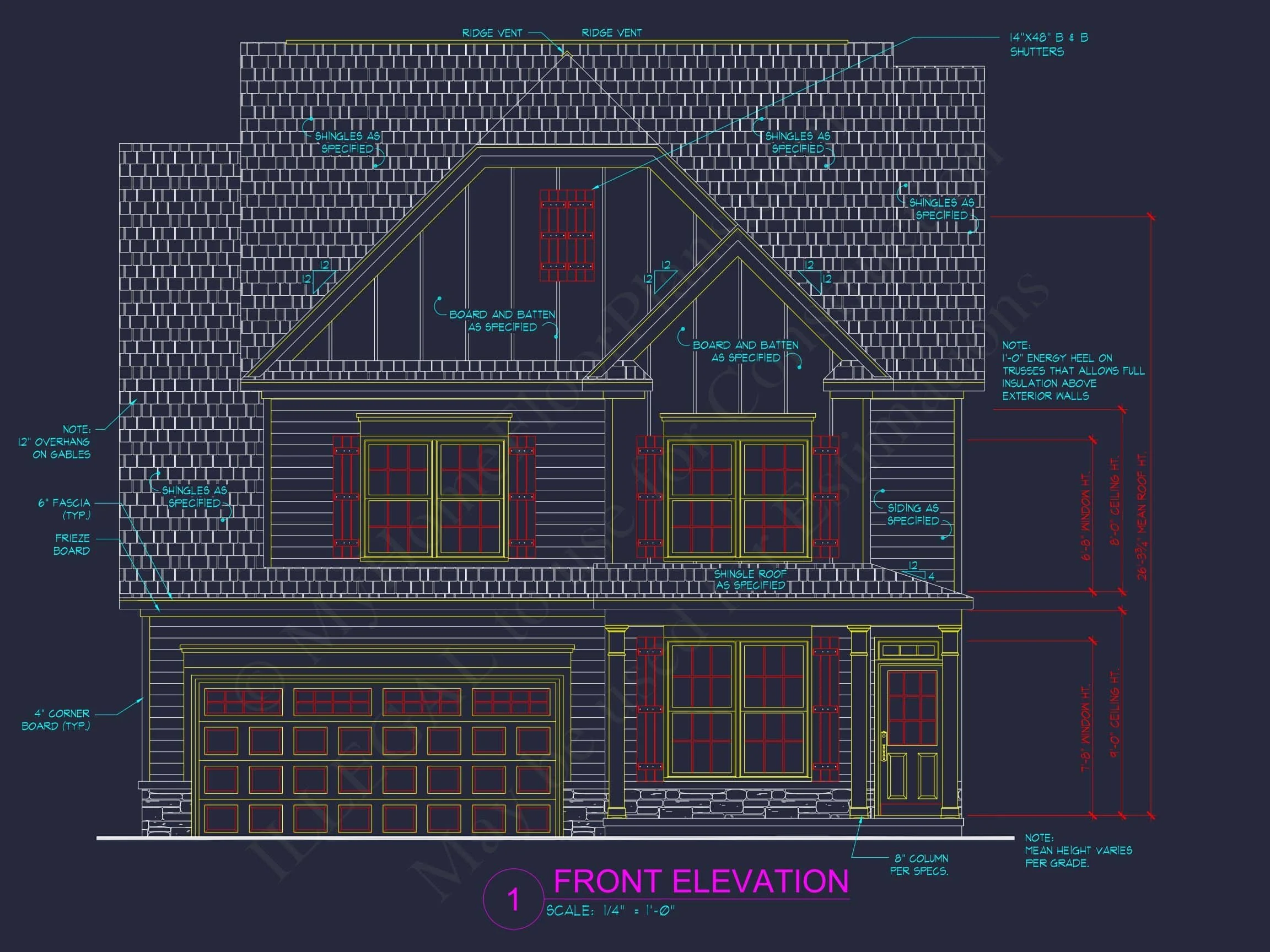 10-1282 HOUSE PLAN - Traditional Colonial Revival Suburban House Plan – 4 Beds, 2,575 Sq Ft, 2 Stories 2 Modern Suburban Home Plan with Craftsman CAD Designs