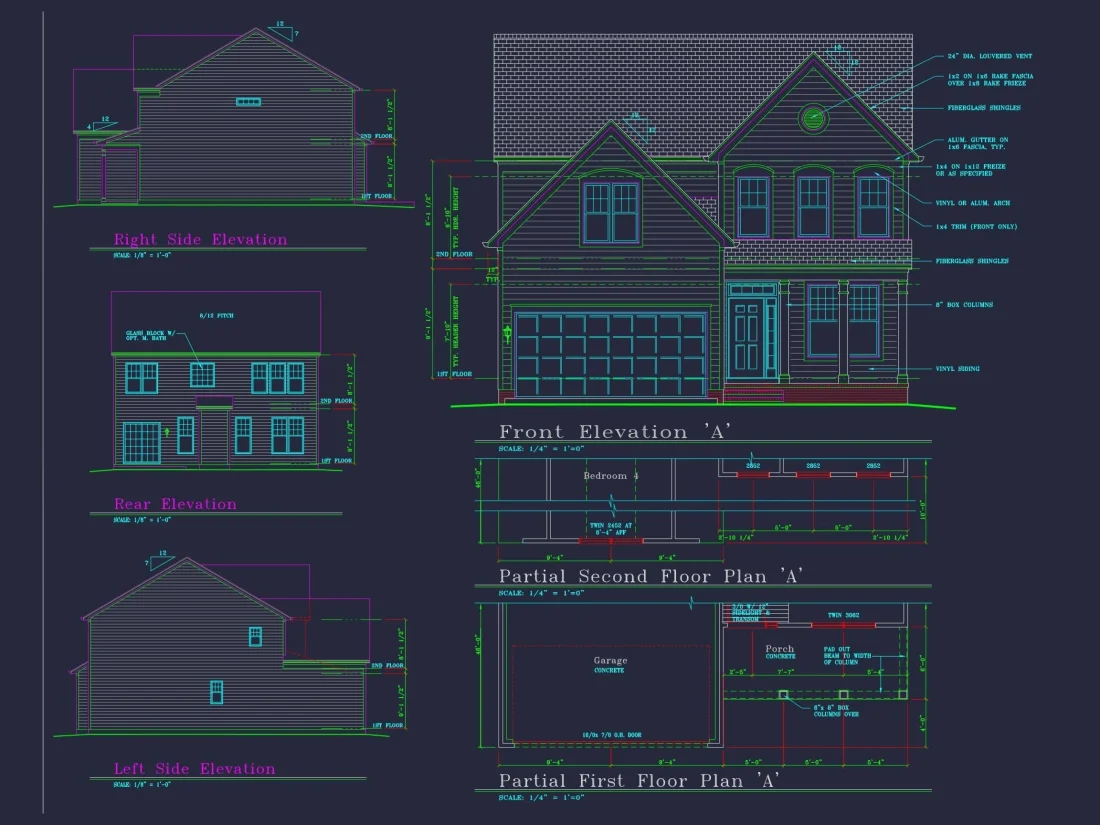 Modern Home Plan with 4 Bedrooms, CAD Floor Plan, and Vaulted Ceilings