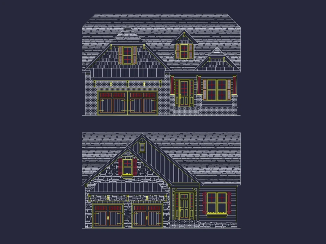 Craftsman-Style Home Plan: 3-Bedroom CAD Blueprint Designs