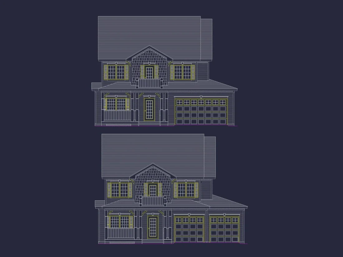 Beautiful 2-Story Home Floor Plan with 3 Bedrooms and CAD Designs