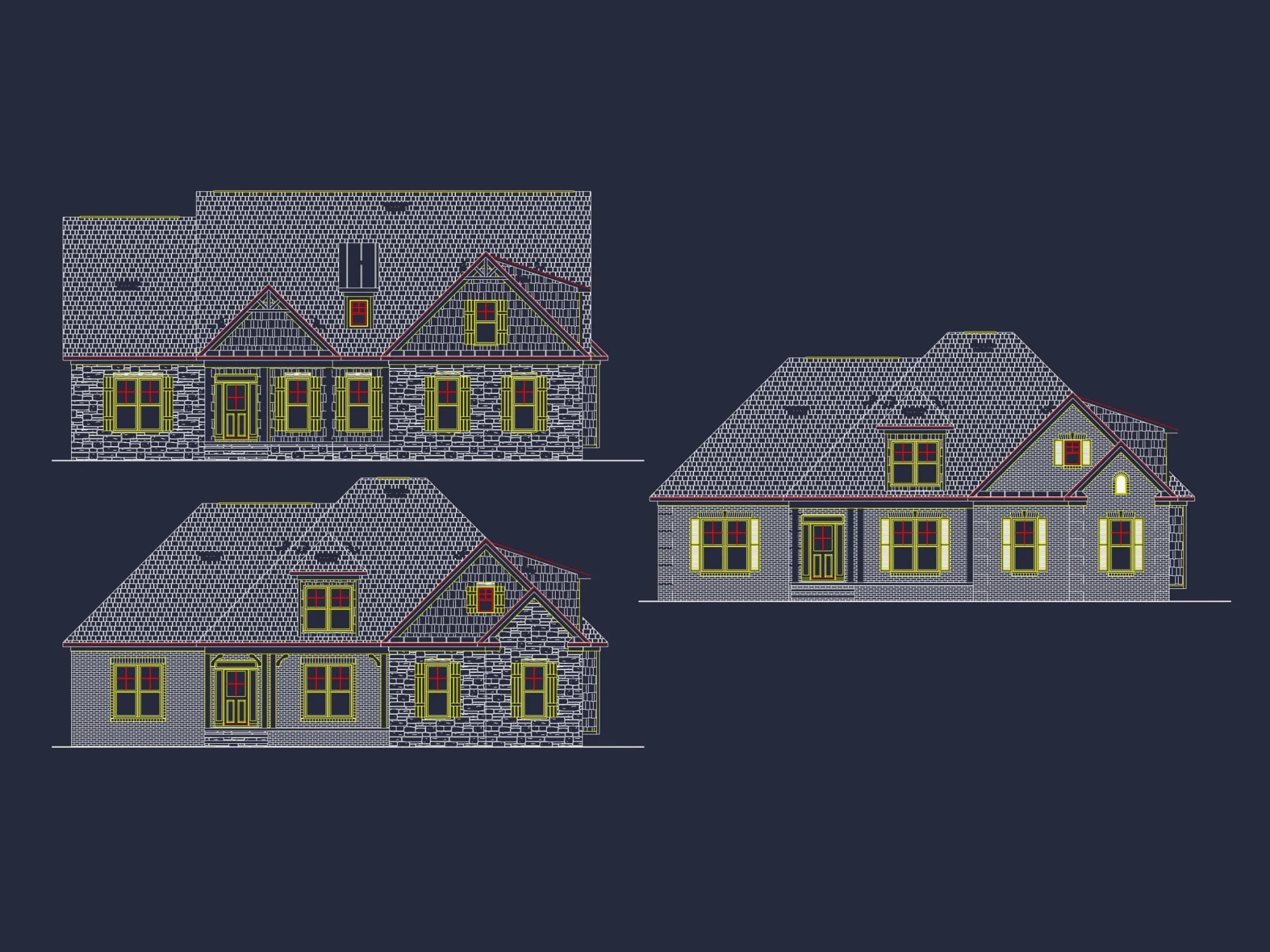 Modern 2-Story Home Design with 3 Bedrooms and Garage – CAD Blueprint